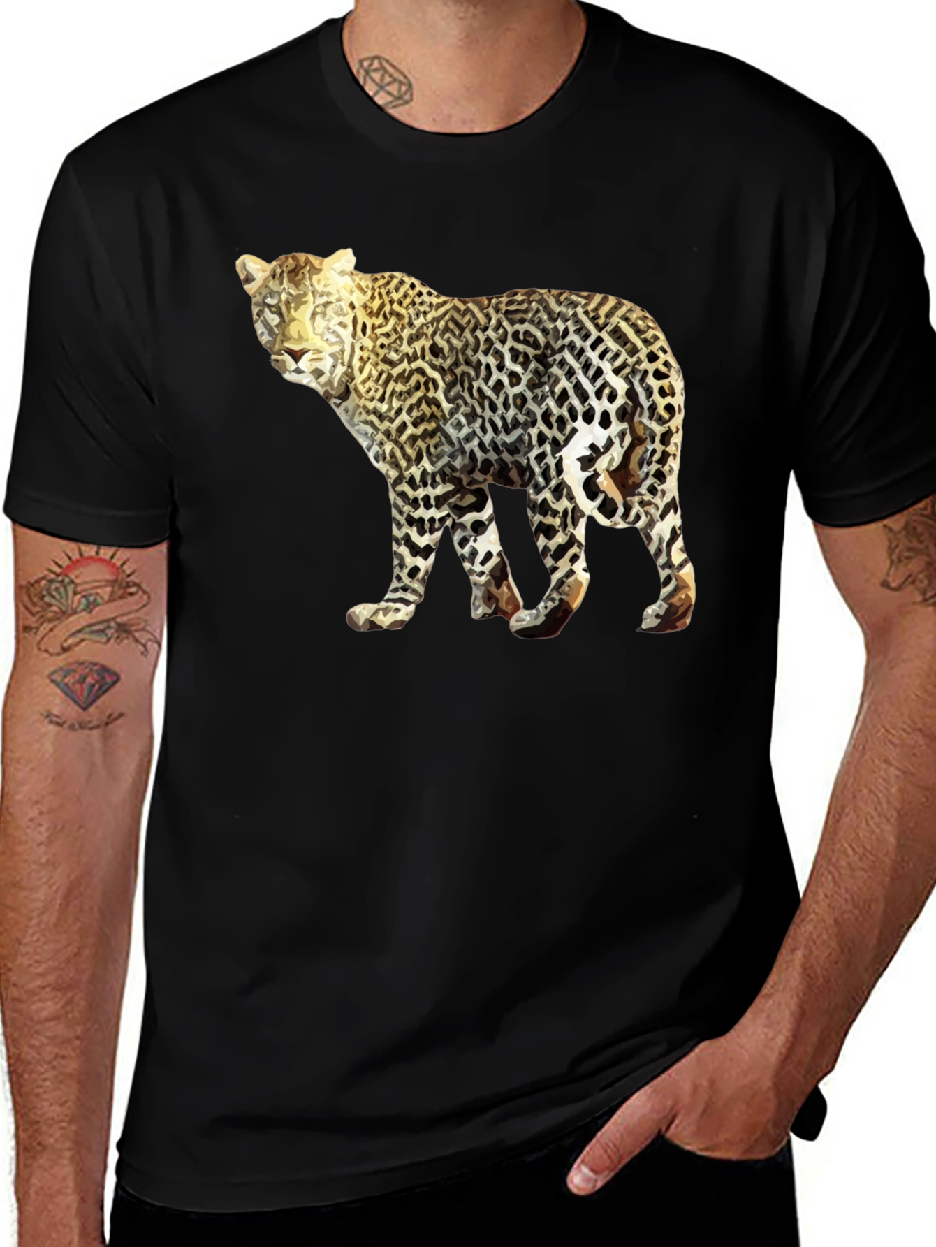 Leopard Graphic Tee - Mens Black T-Shirt