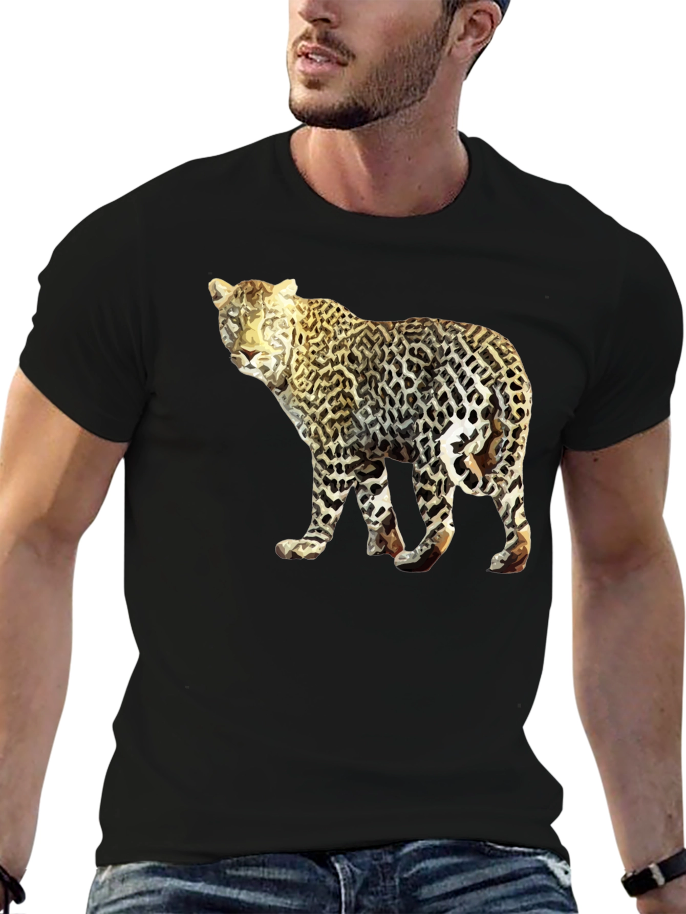 Leopard Graphic Tee - Mens Black T-Shirt