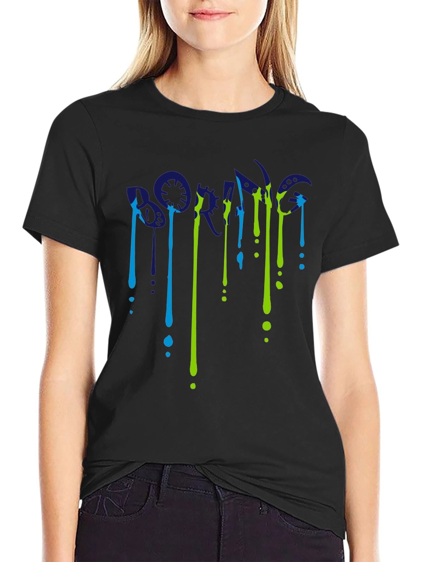 Dripping Letter Graphic Black T-Shirt