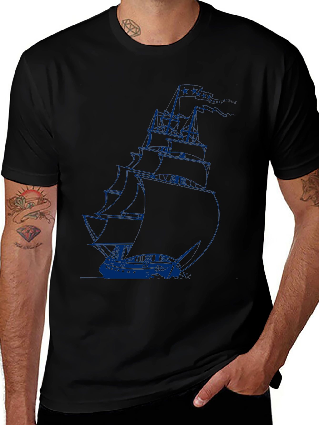 Nautical Sailboat Graphic Tee - Black