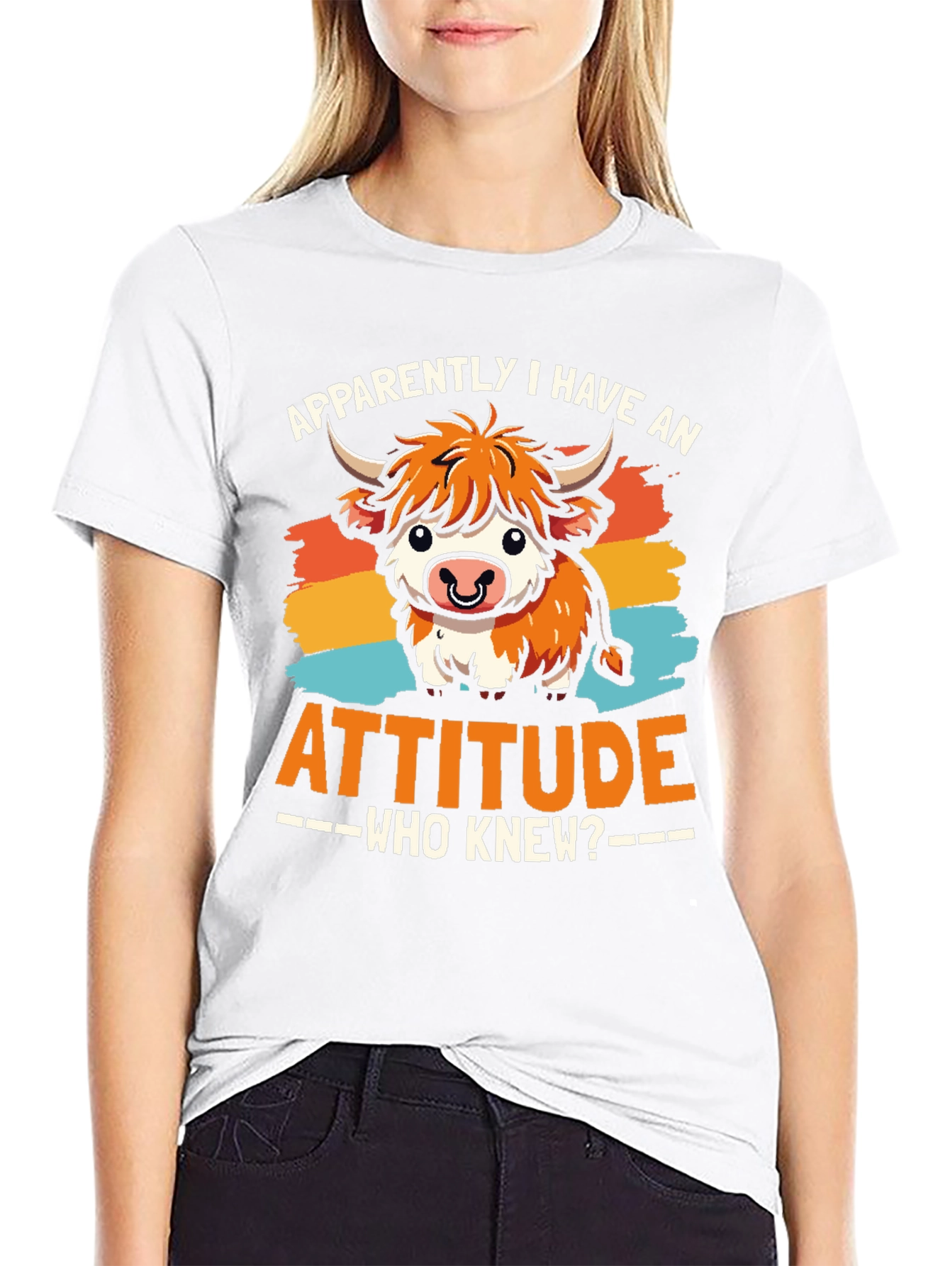 Attitude Cow Graphic Tee - Trendy Unisex T-Shirt