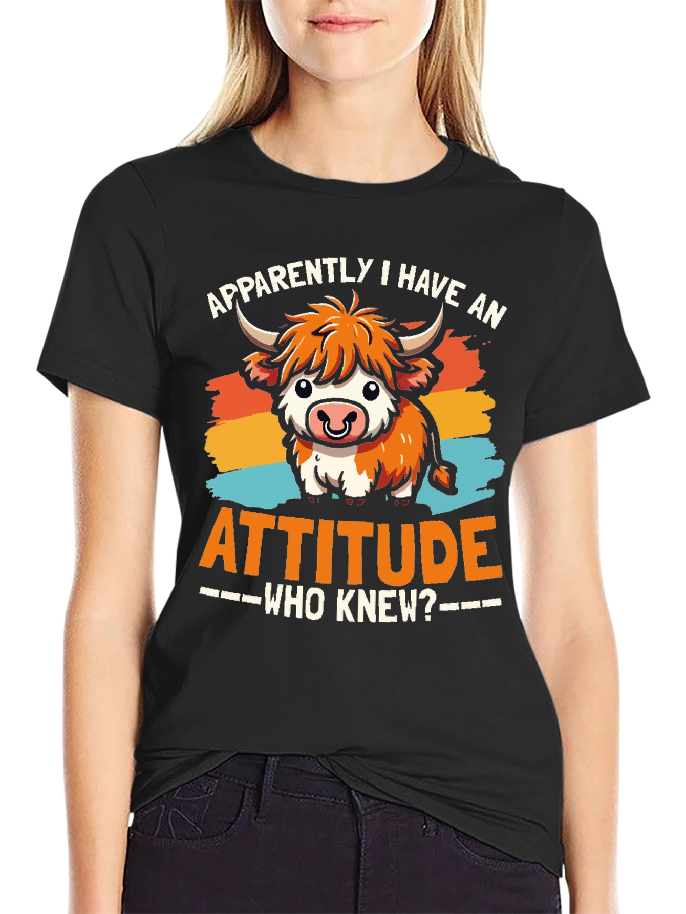 Attitude Cow Graphic Tee - Trendy Unisex T-Shirt