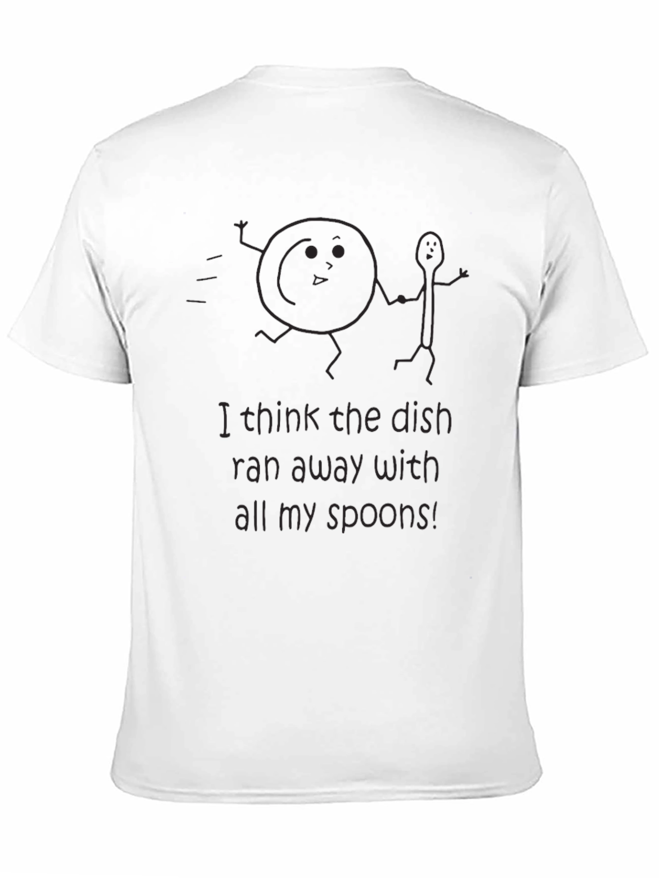 Humorous Dish Ran Away Graphic Tee - Black