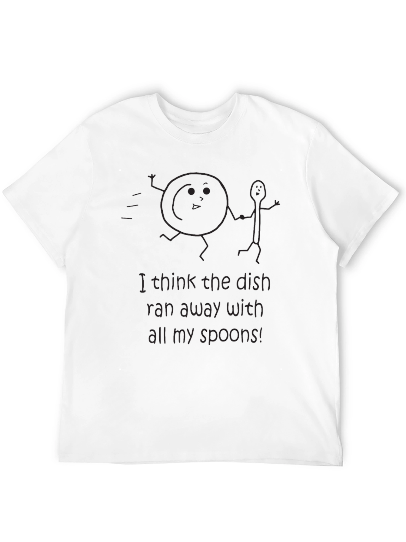 Humorous Dish Ran Away Graphic Tee - Black