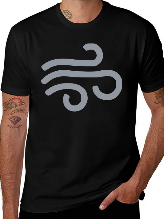 Mens Black T-Shirt with Wind Symbol Design
