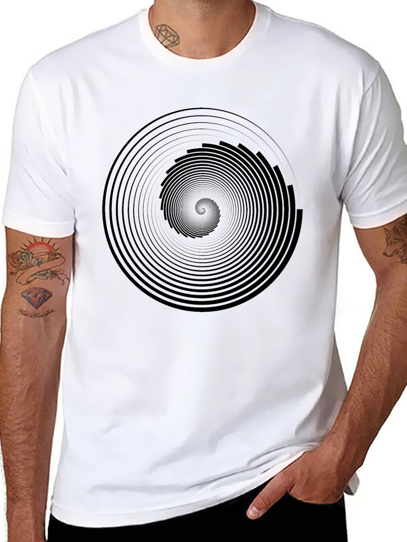 Hypnotic Black Spiral Graphic Tee - Mens Modern Fit
