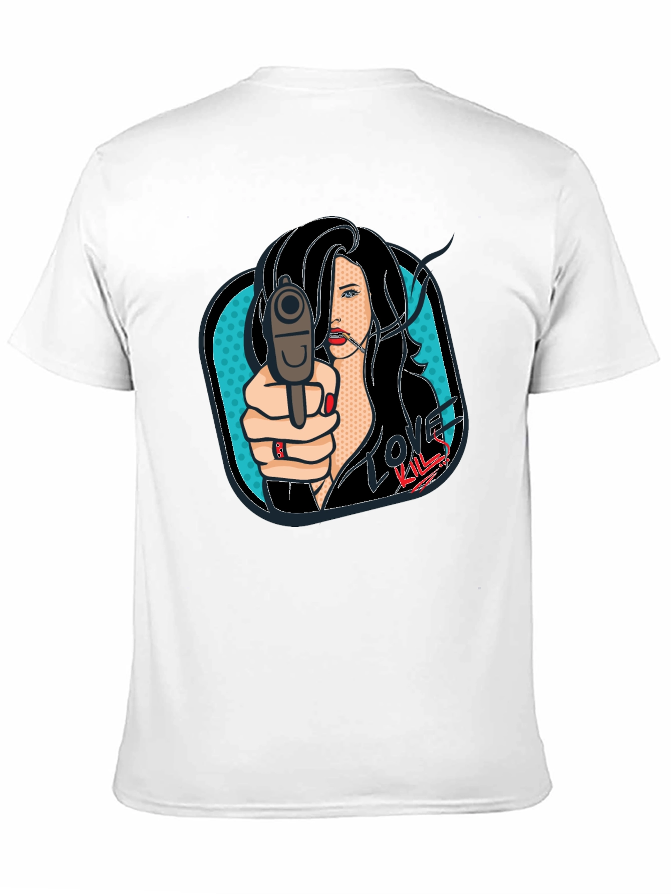Love Kills Pop Art Graphic Print Black T-Shirt