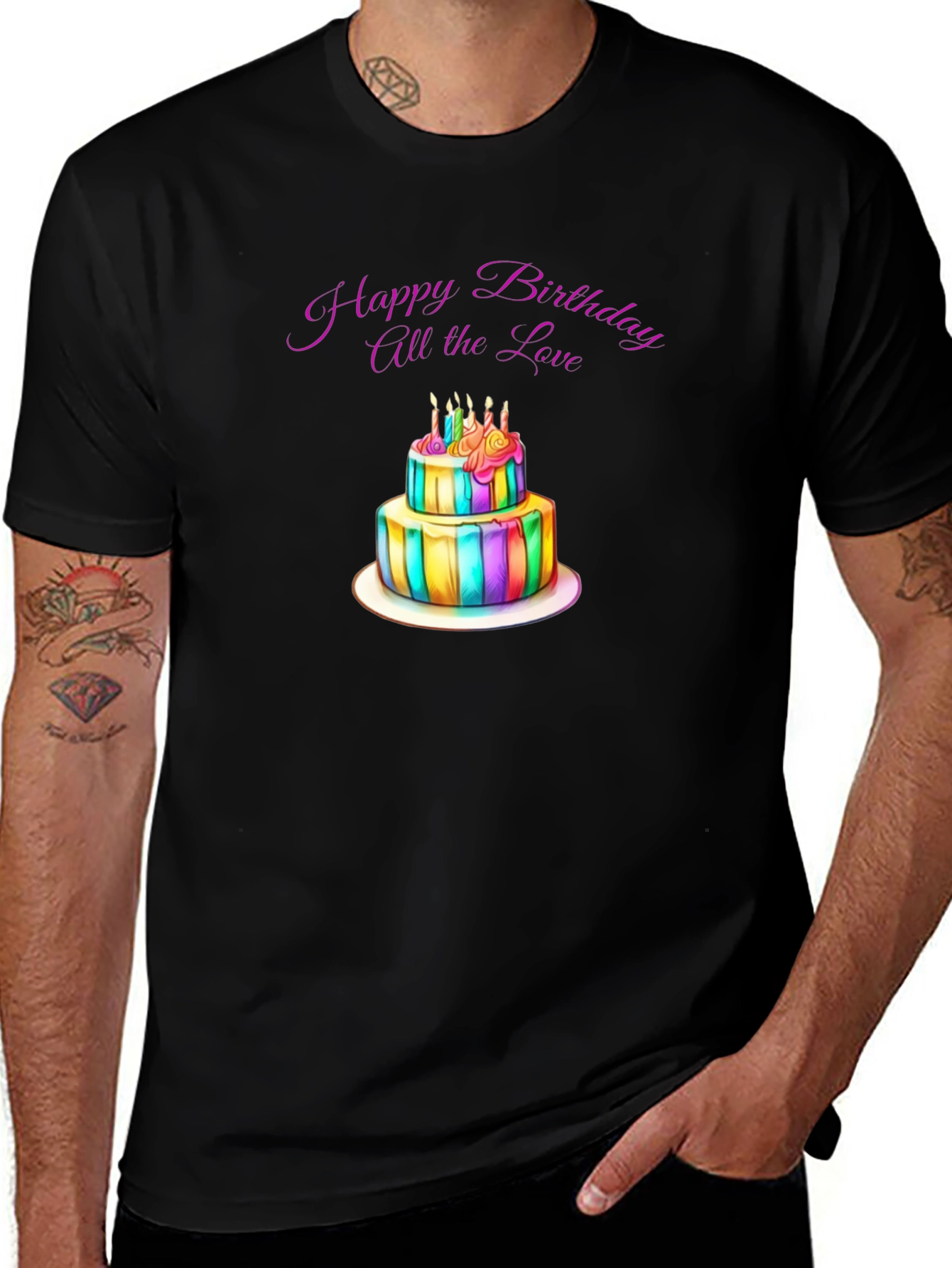 Birthday Cake Graphic Black T-Shirt