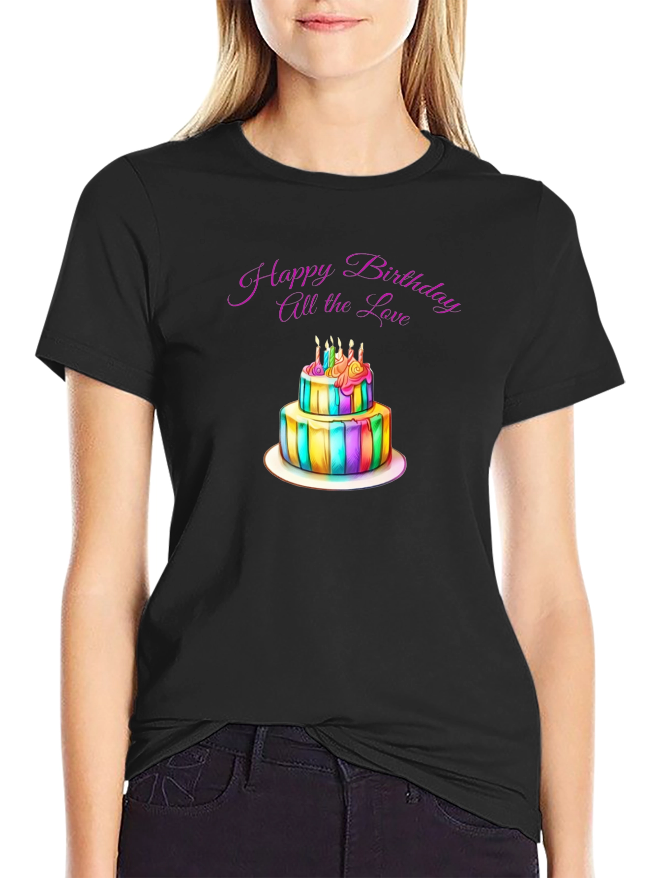 Birthday Cake Graphic Black T-Shirt