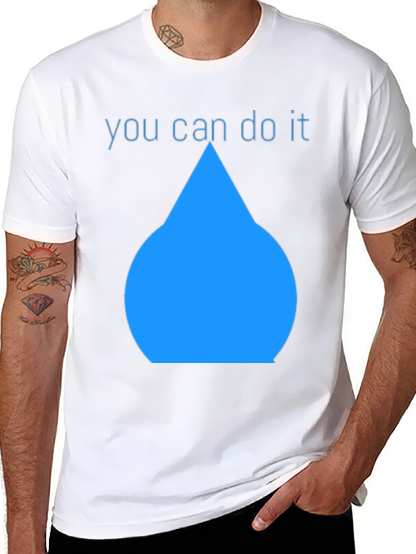 Inspirational Blue Drop Graphic Black T-Shirt