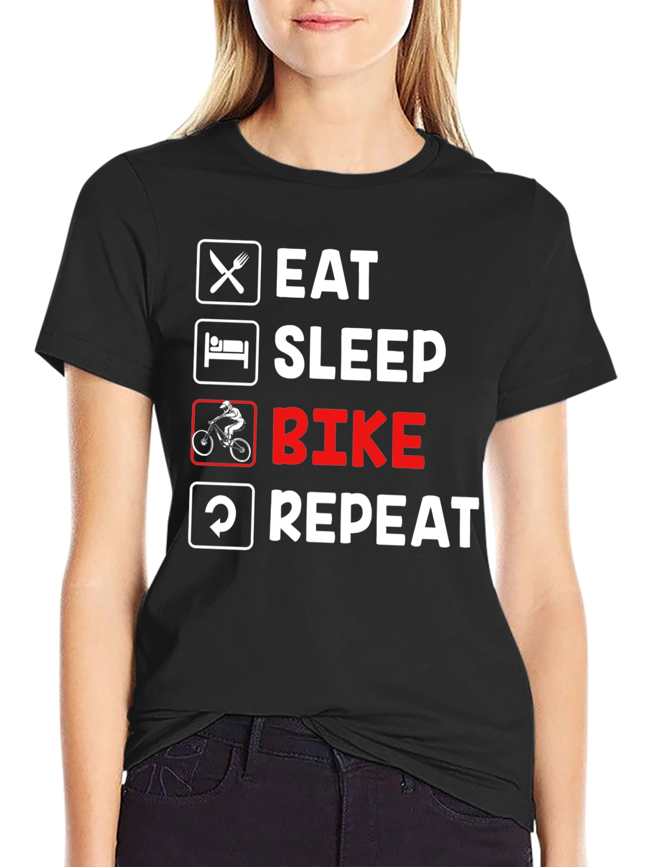 Eat Sleep Bike Repeat Black T-Shirt