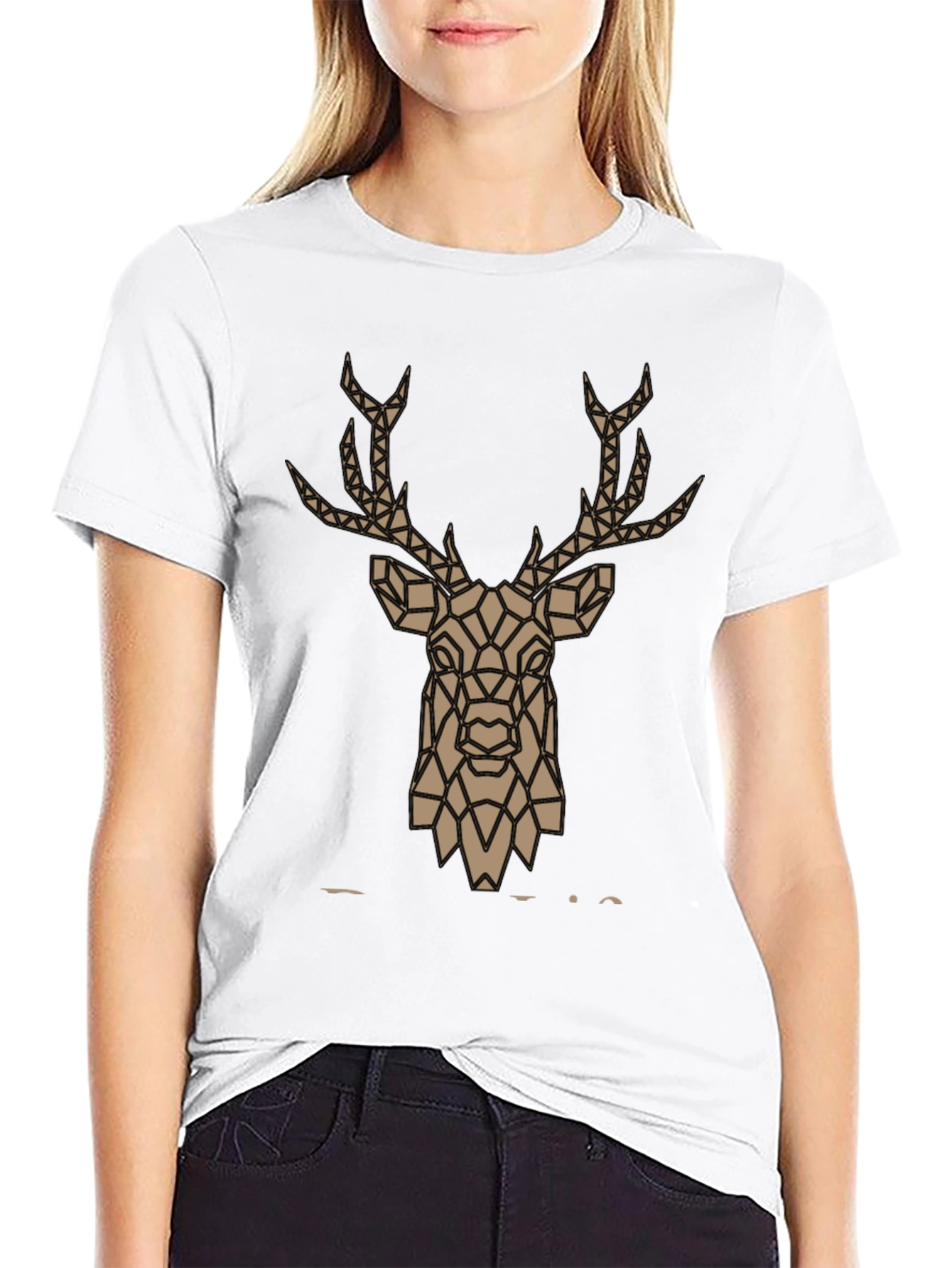 Geometric Deer Graphic Tee - Stylish Mens Black T-Shirt