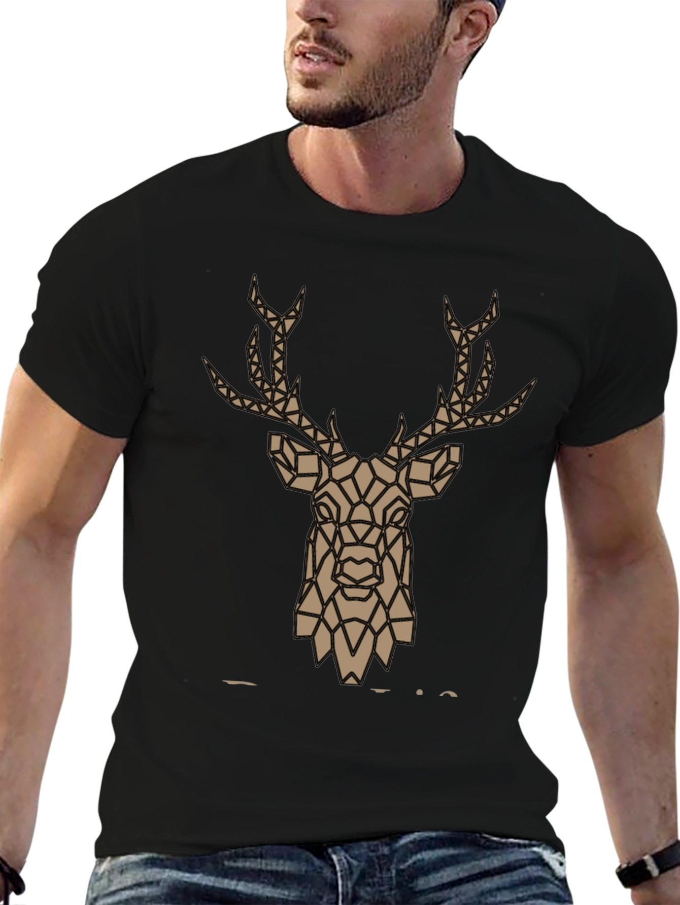 Geometric Deer Graphic Tee - Stylish Mens Black T-Shirt