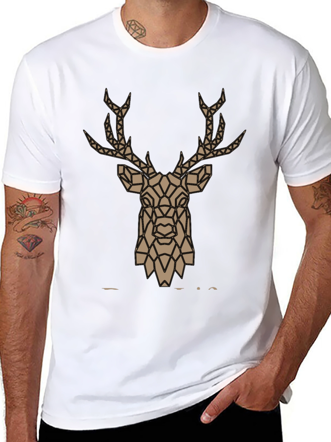 Geometric Deer Graphic Tee - Stylish Mens Black T-Shirt