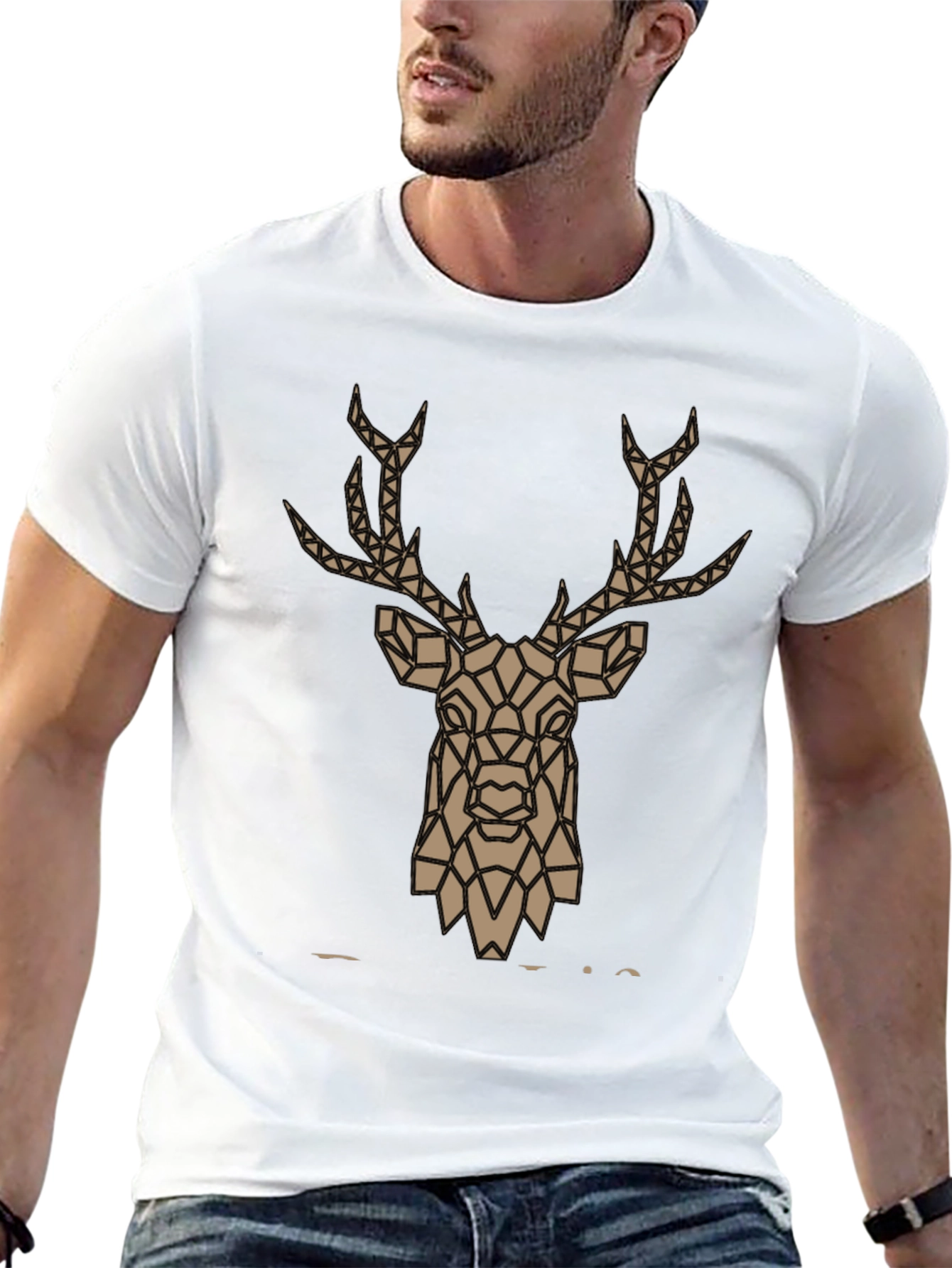 Geometric Deer Graphic Tee - Stylish Mens Black T-Shirt