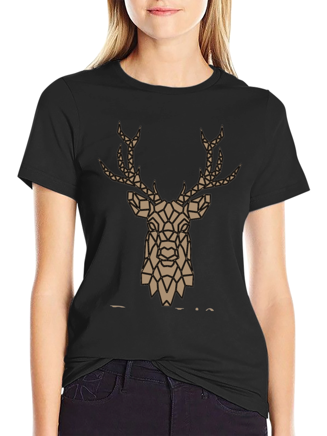 Geometric Deer Graphic Tee - Stylish Mens Black T-Shirt