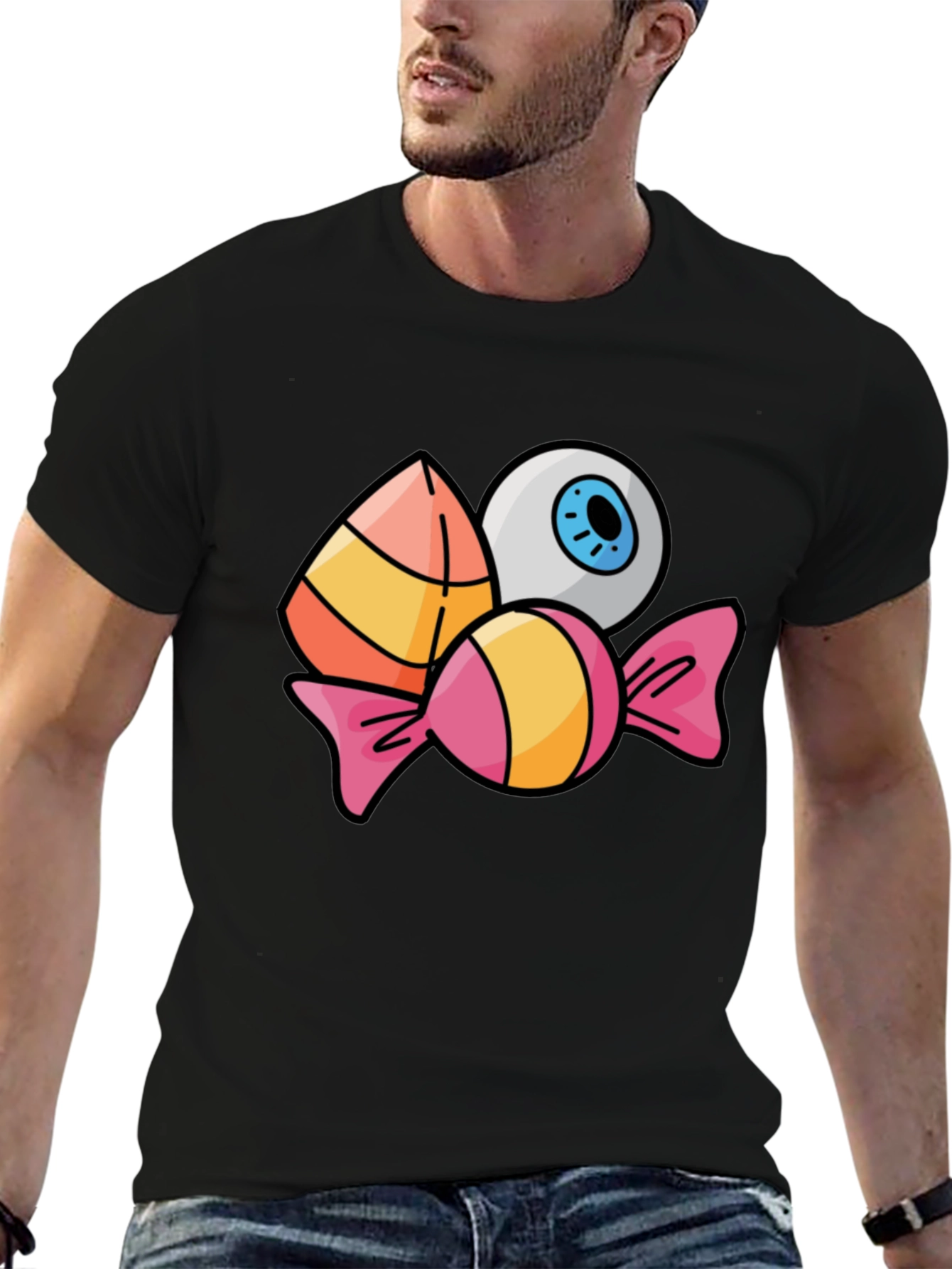 Halloween Candy & Eyeball Graphic Tee - Black