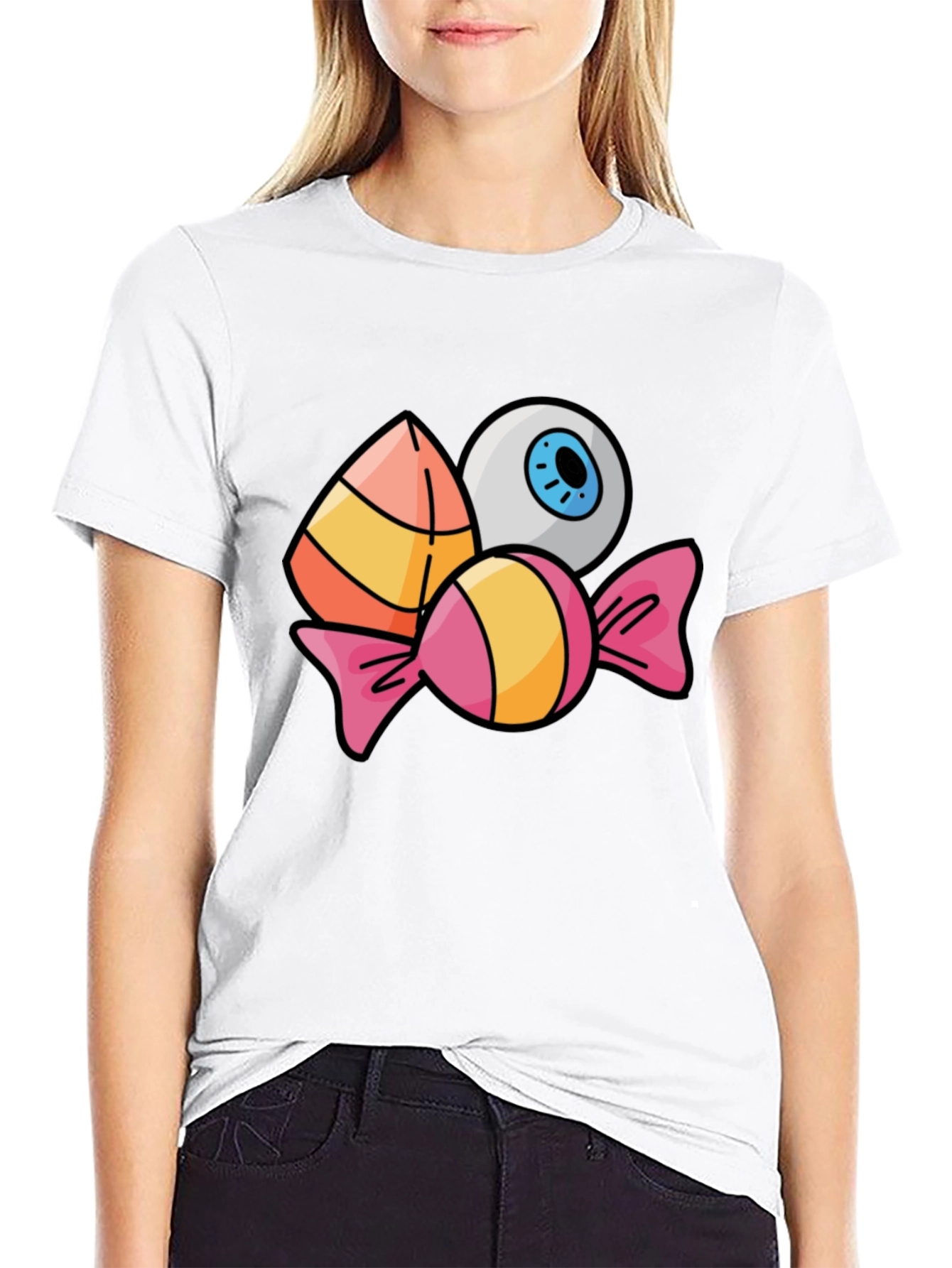 Halloween Candy & Eyeball Graphic Tee - Black