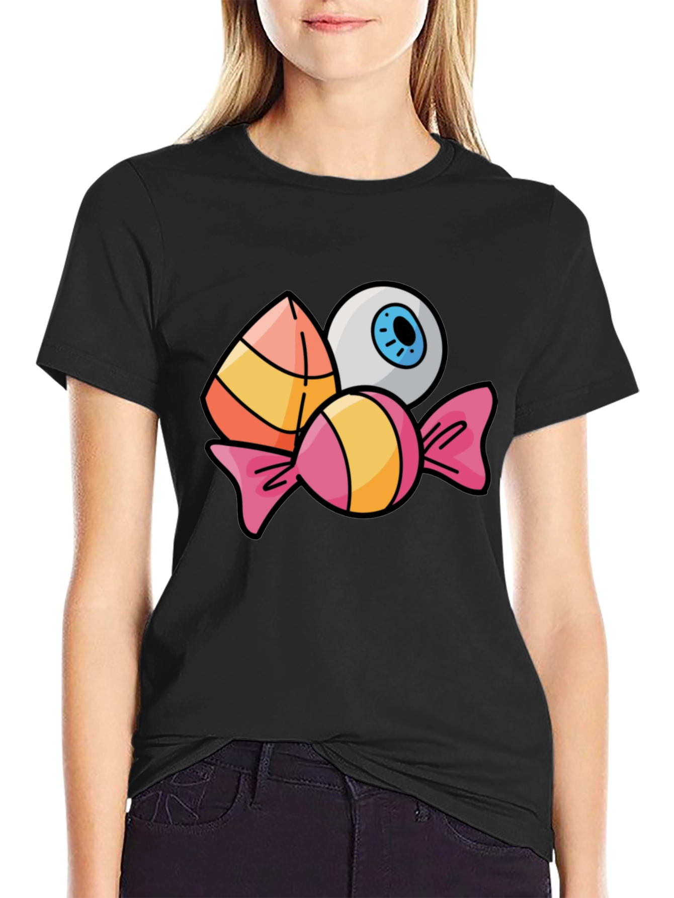 Halloween Candy & Eyeball Graphic Tee - Black