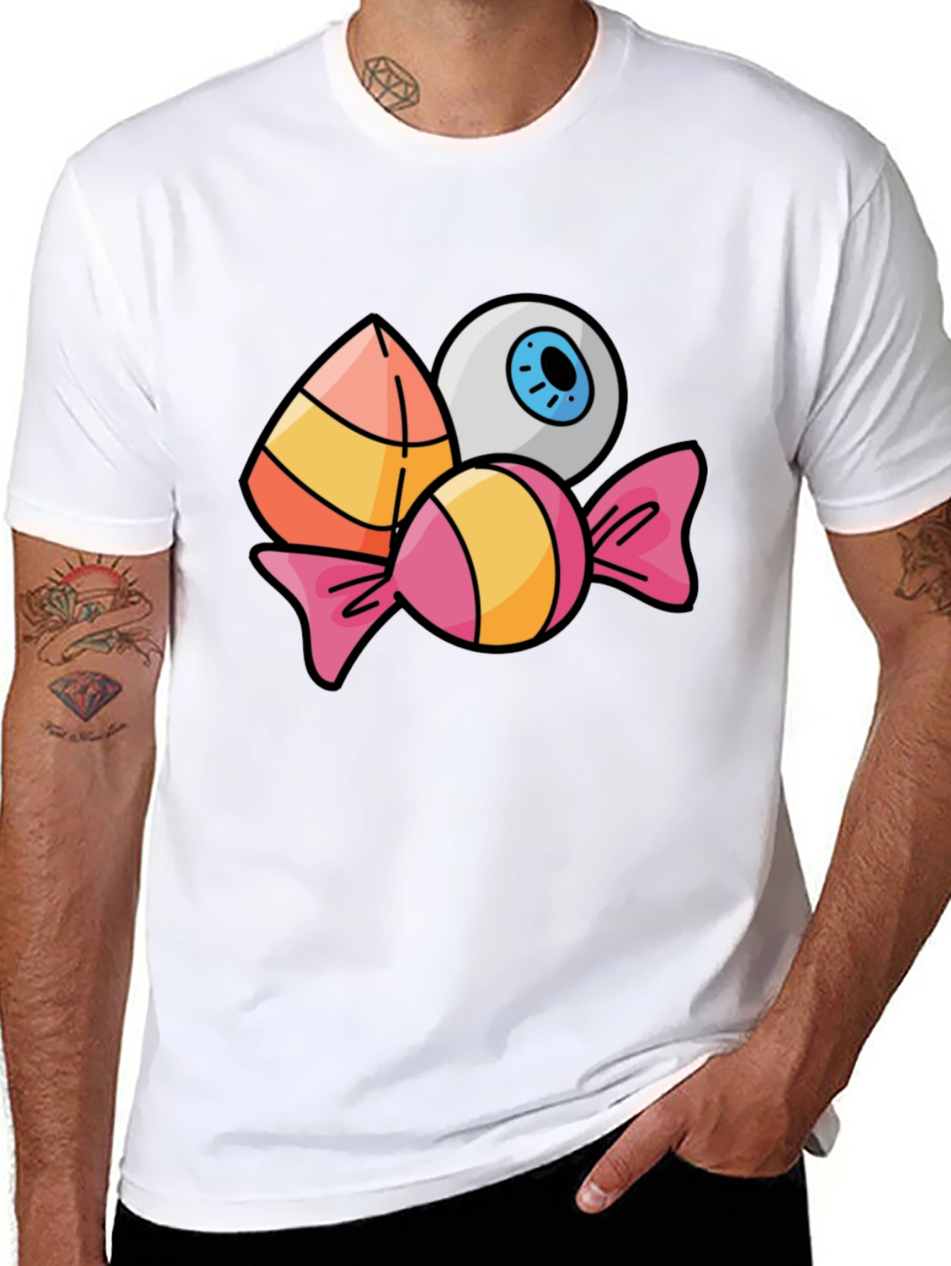 Halloween Candy & Eyeball Graphic Tee - Black