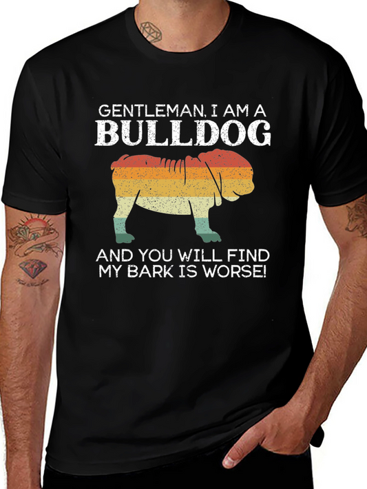 Gentleman Bulldog Graphic Tee - My Bark Is Worse!