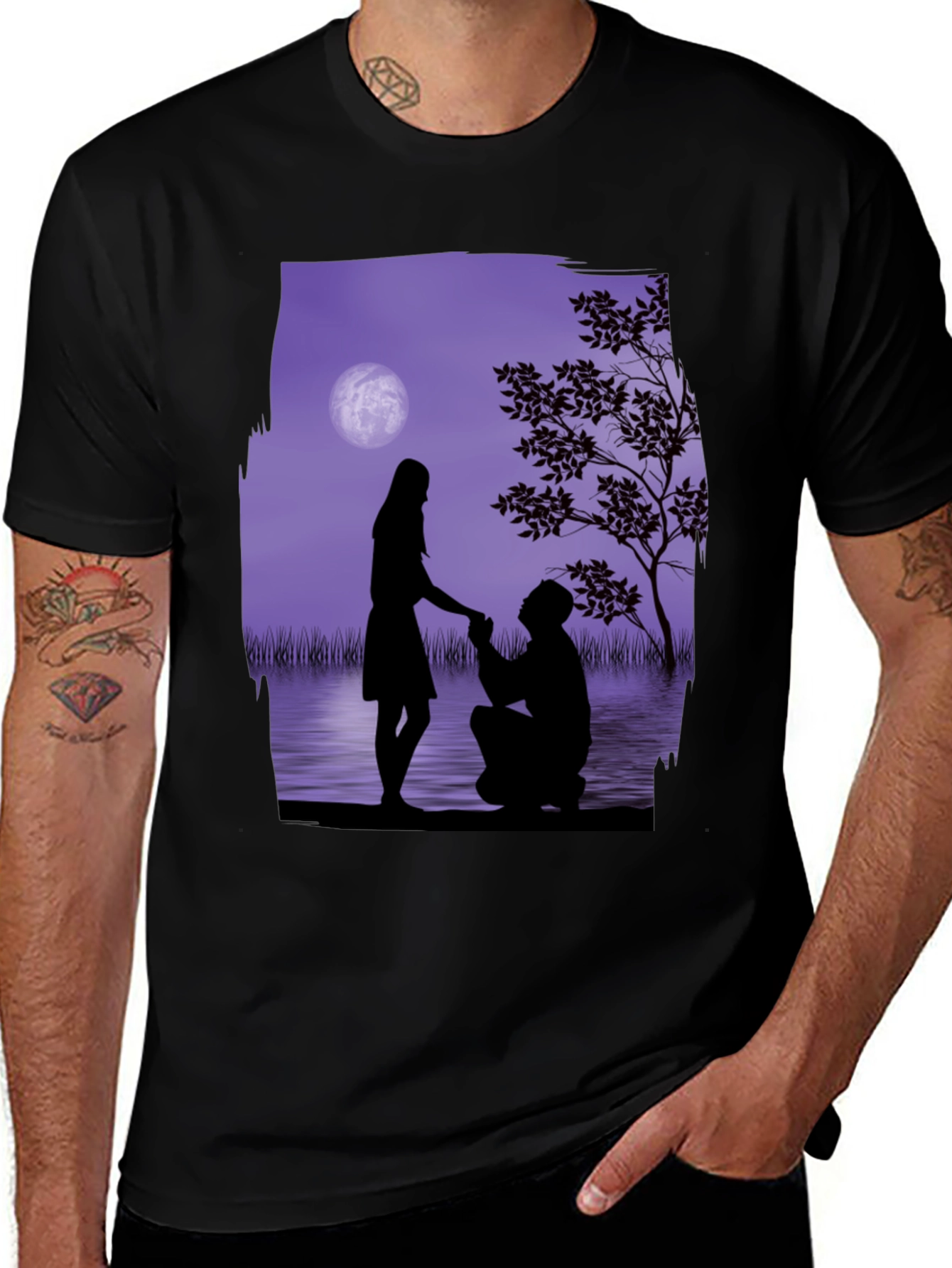 Romantic Proposal Graphic Tee - Black