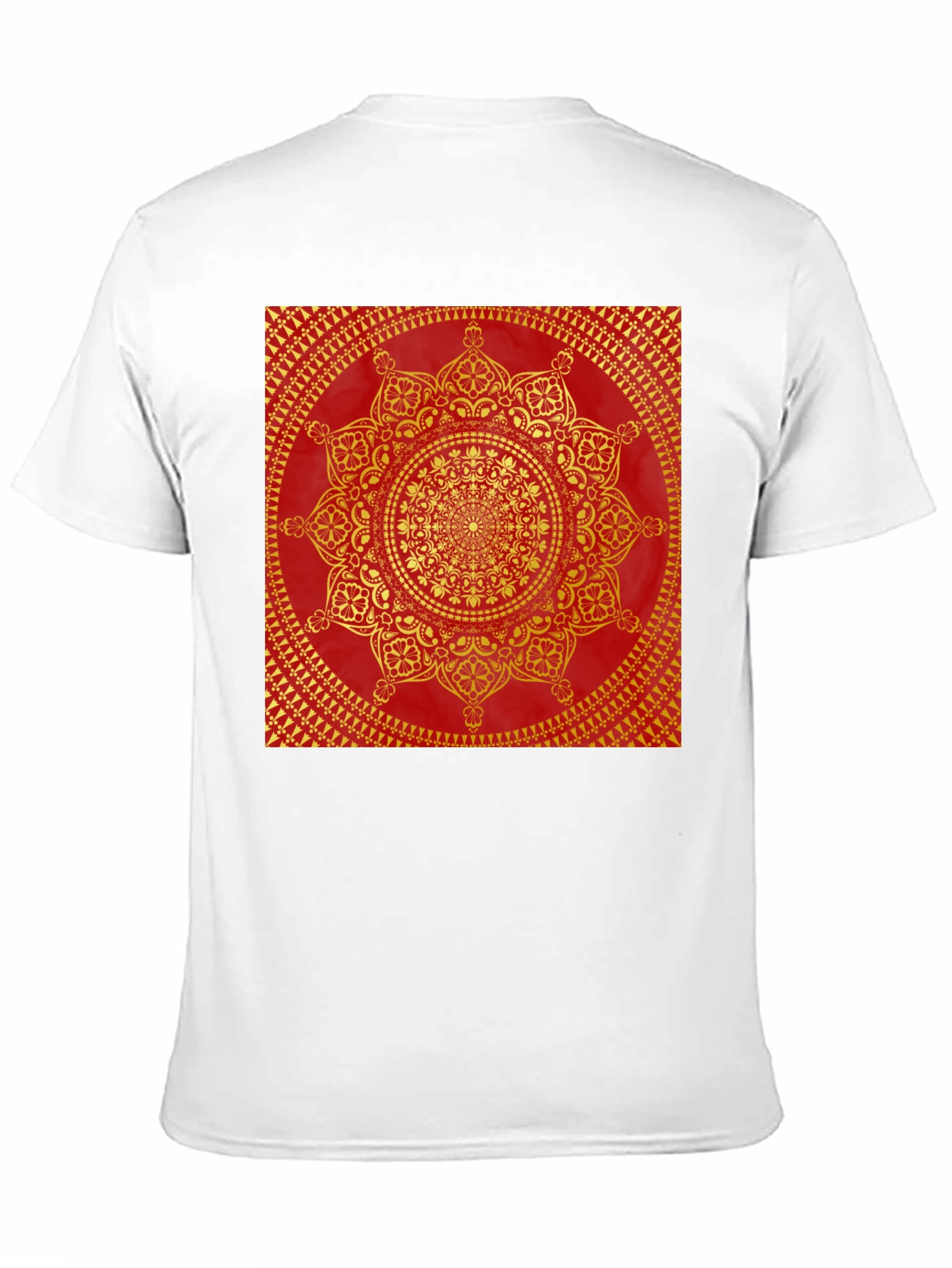 Red & Gold Mandala Print Black T-Shirt
