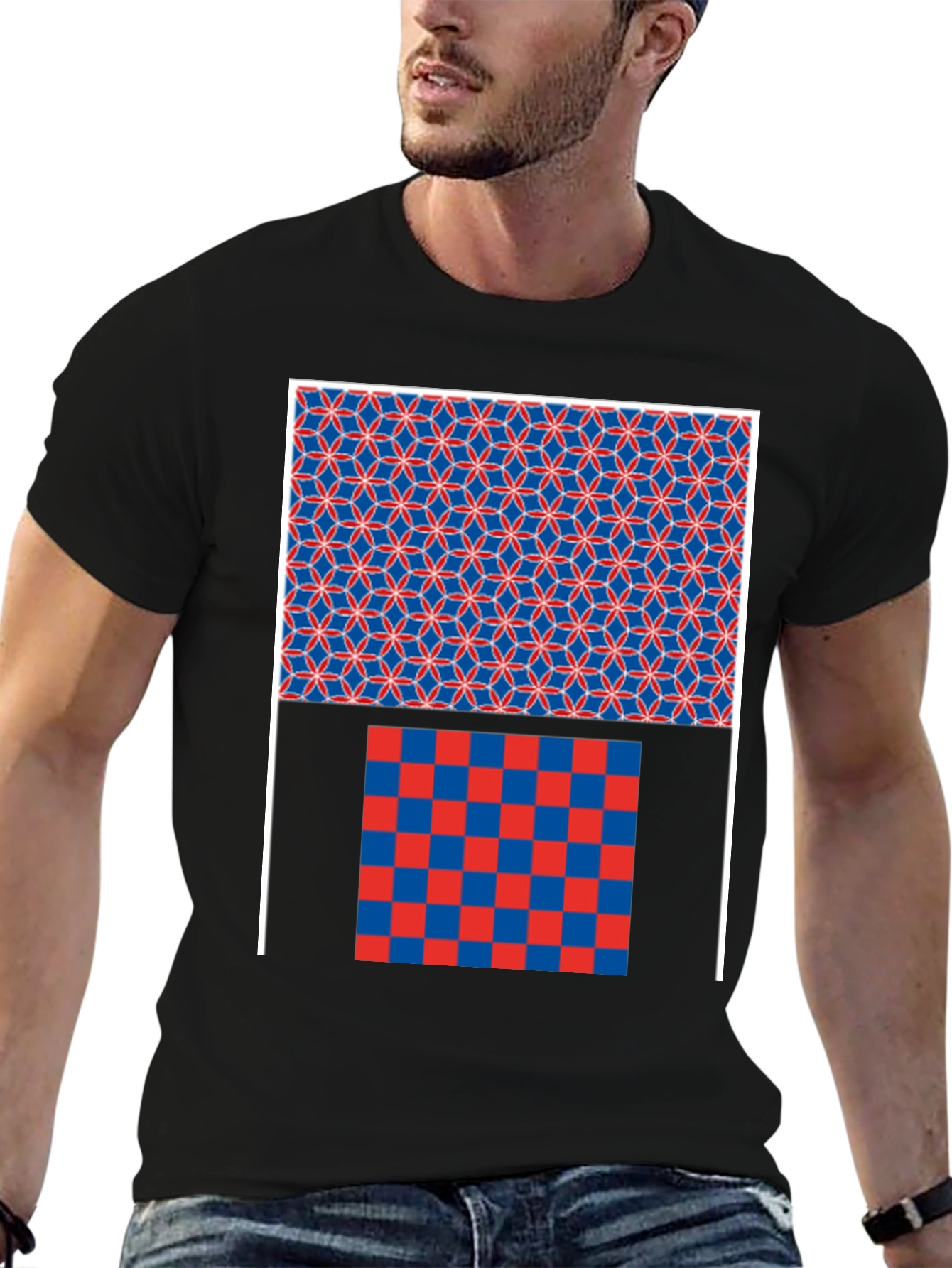 Geometric Pattern Graphic Print Black T-Shirt