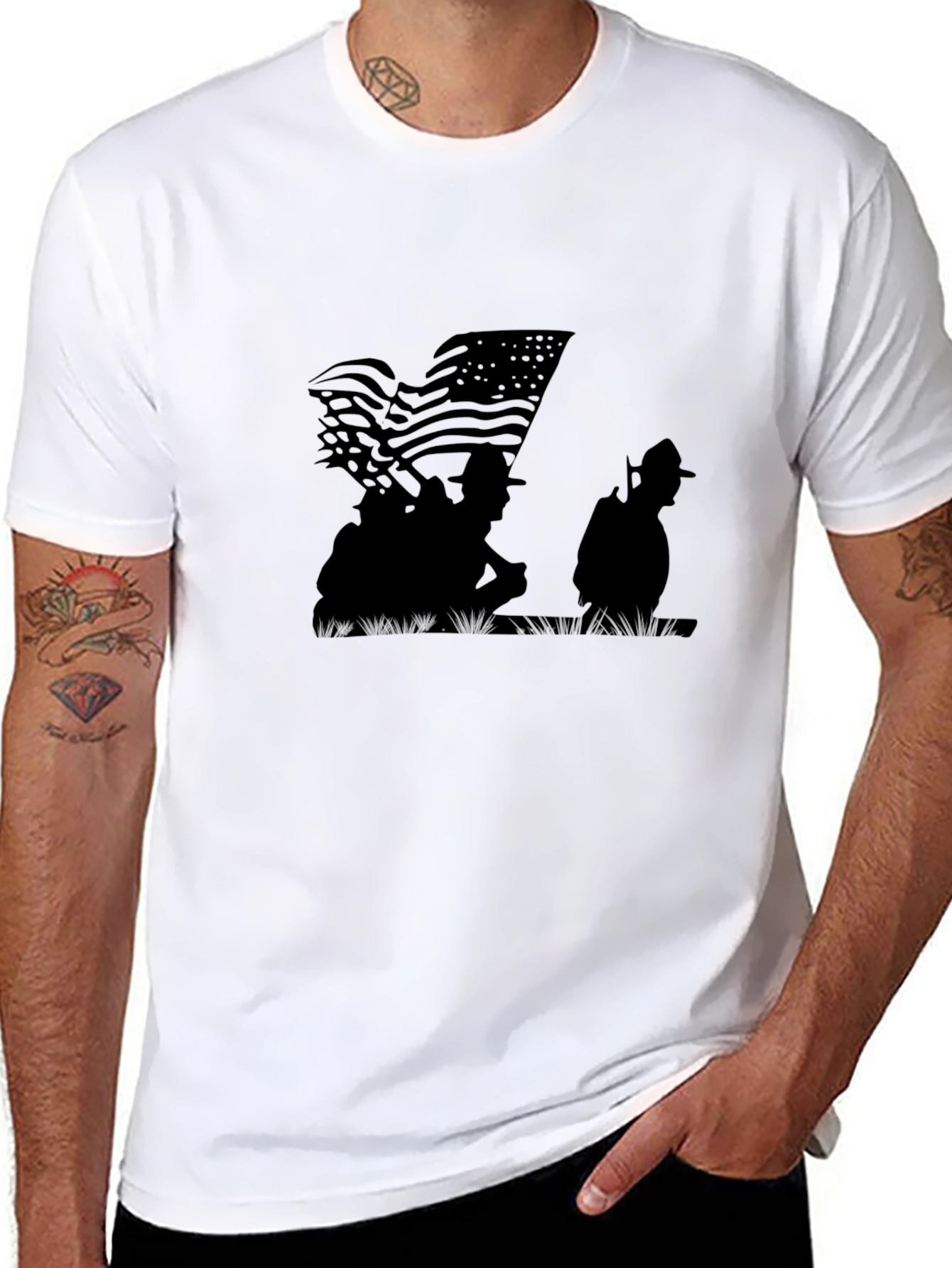 American Flag Silhouette Graphic T-Shirt
