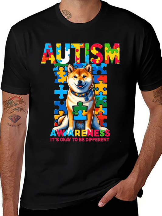 Autism Awareness Dog Graphic Tee - Its Okay To Be Different
