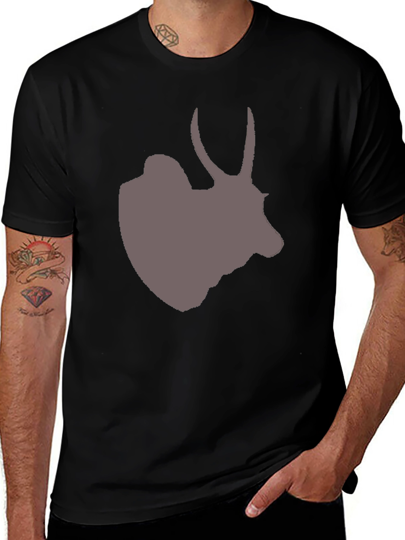 Mens Black T-Shirt with Antelope Graphic Tee