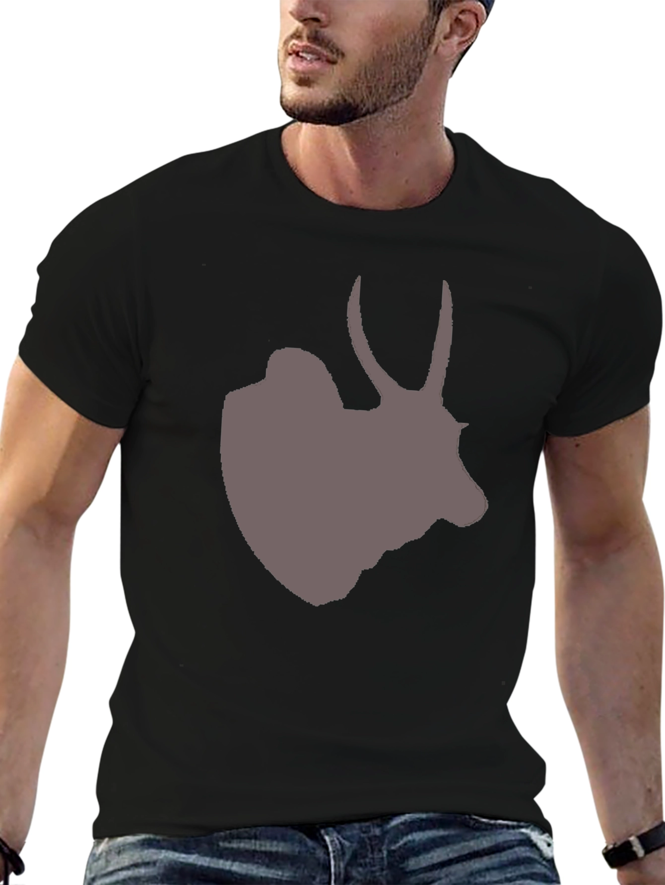 Mens Black T-Shirt with Antelope Graphic Tee