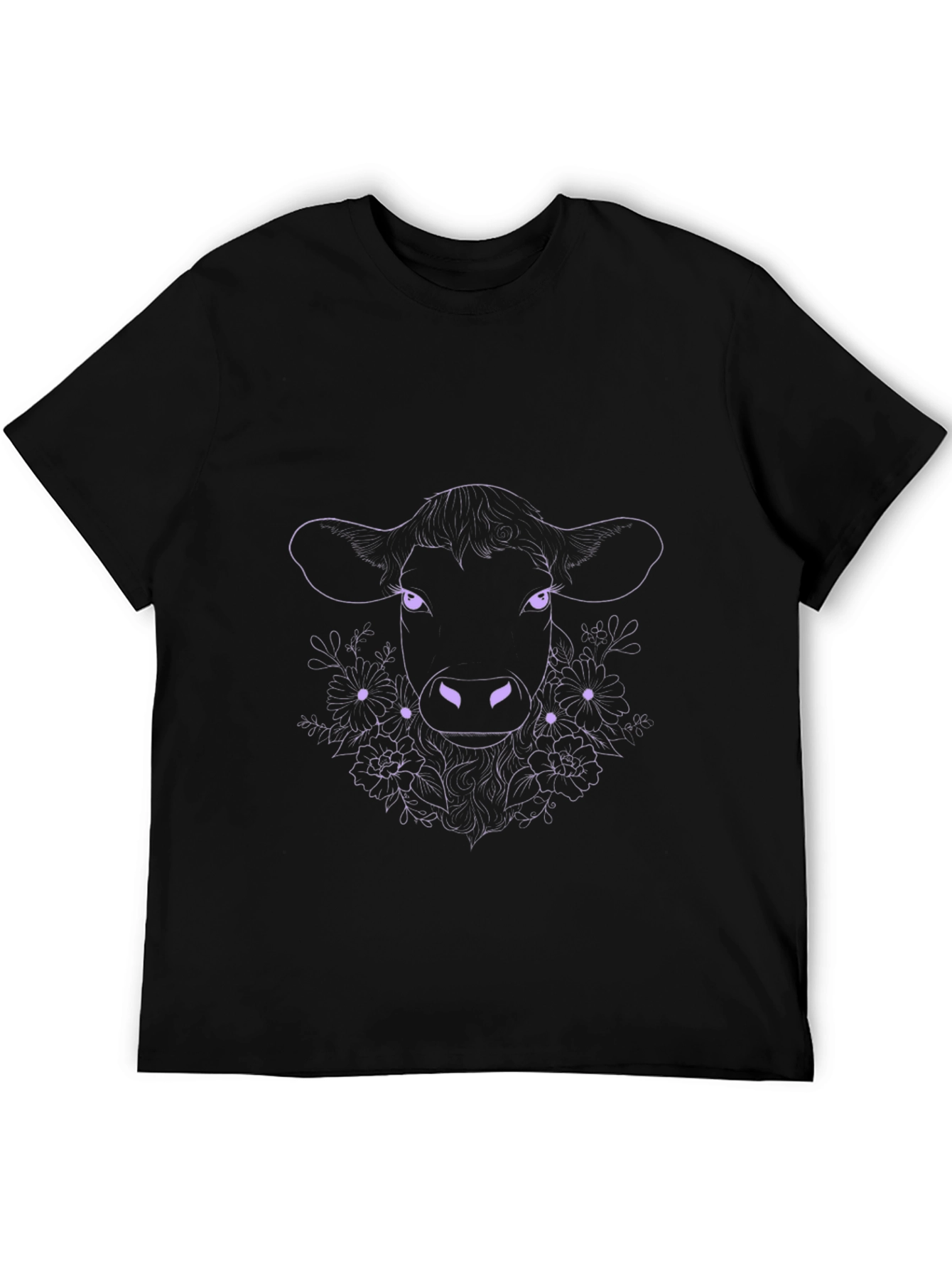Floral Cow Graphic Tee - Black