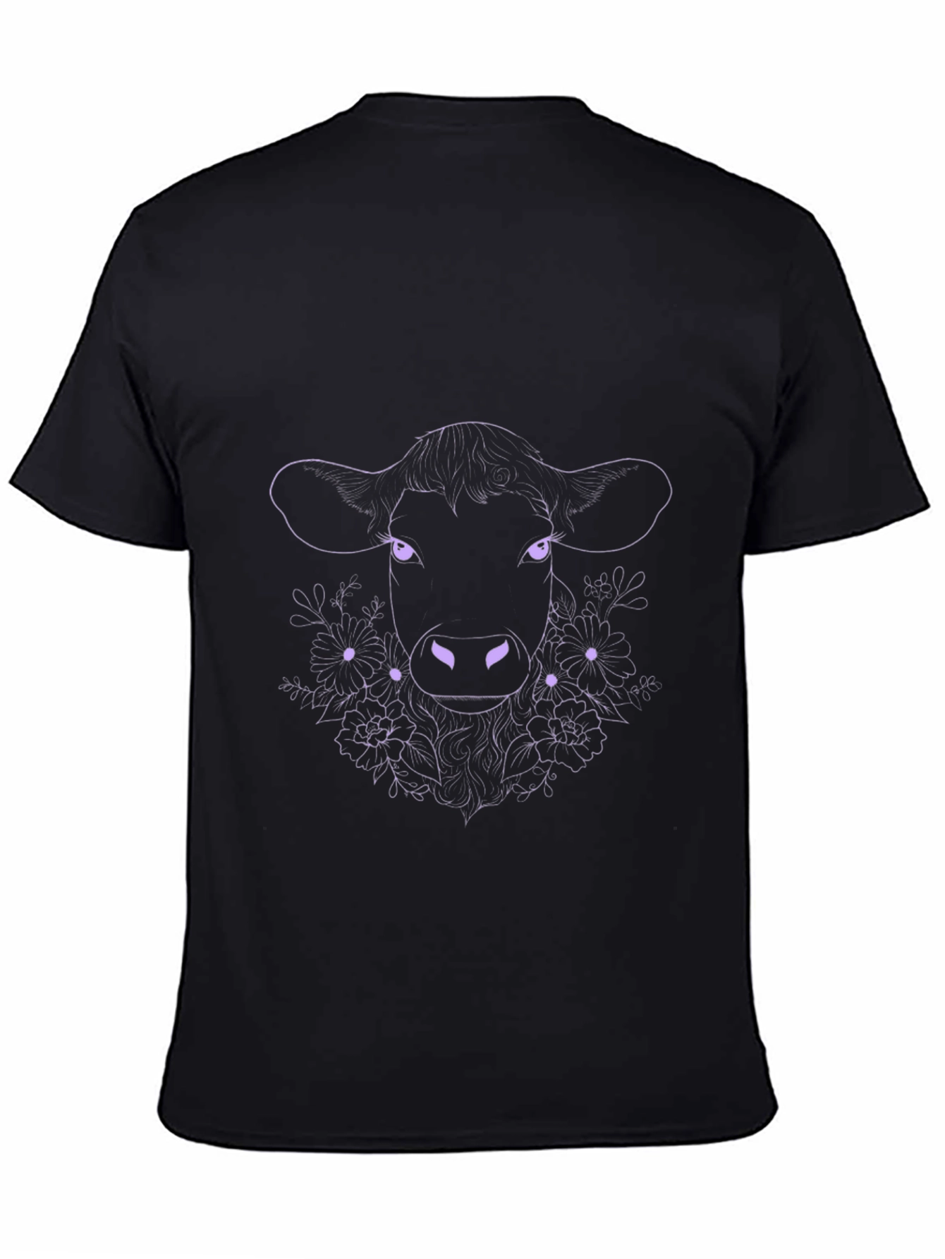 Floral Cow Graphic Tee - Black