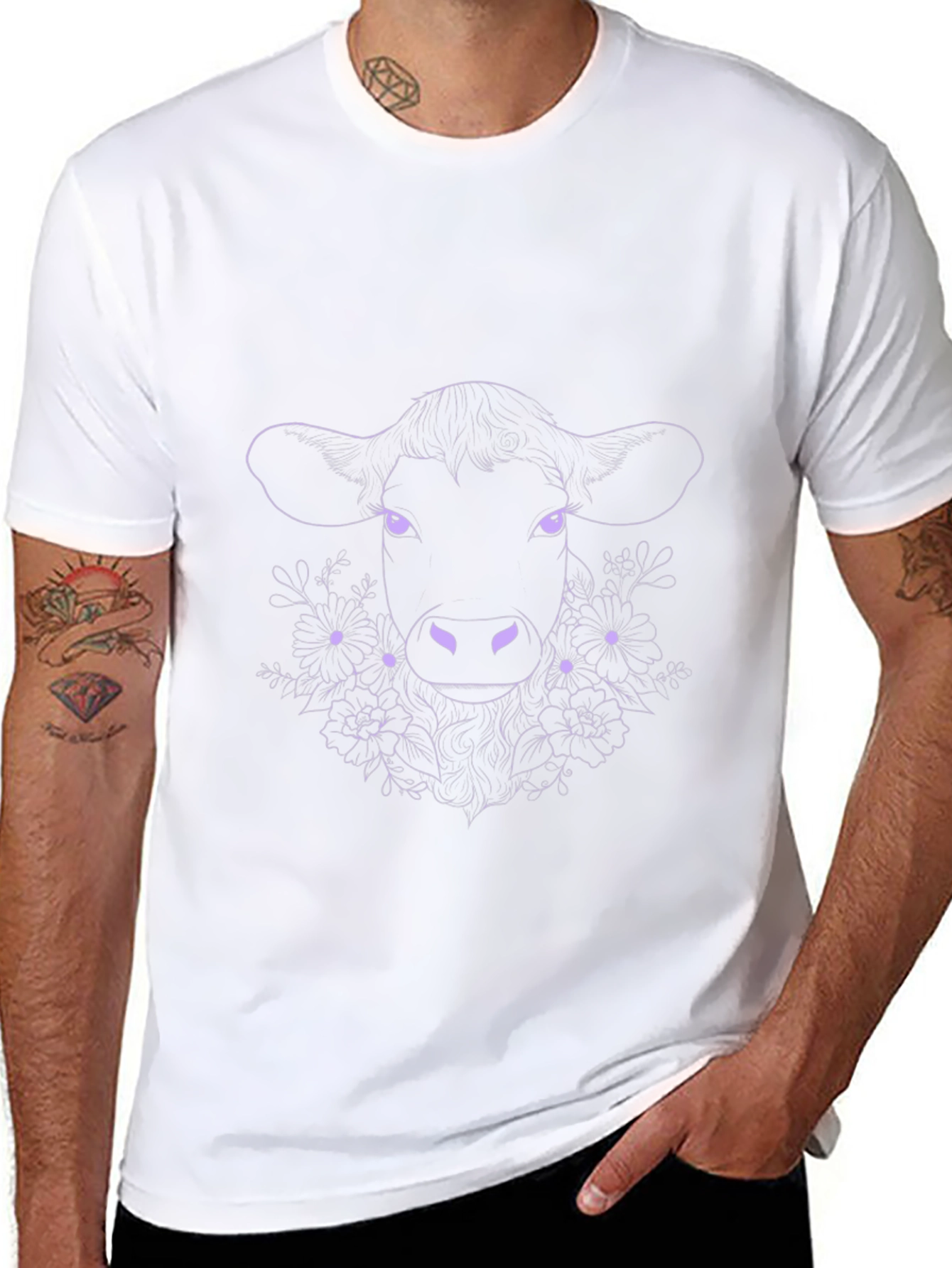 Floral Cow Graphic Tee - Black