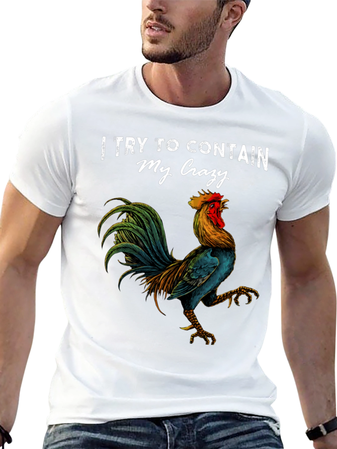 Contain My Crazy Rooster Graphic Tee