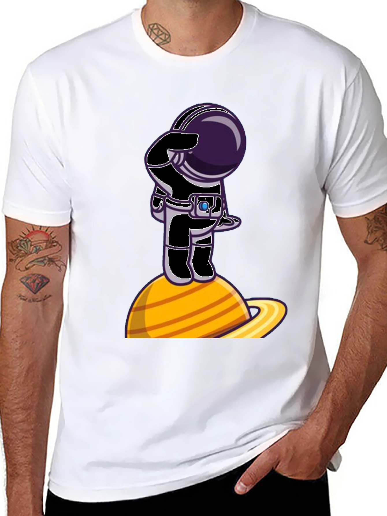 Astronaut on Saturn Graphic T-Shirt - Space Explorer