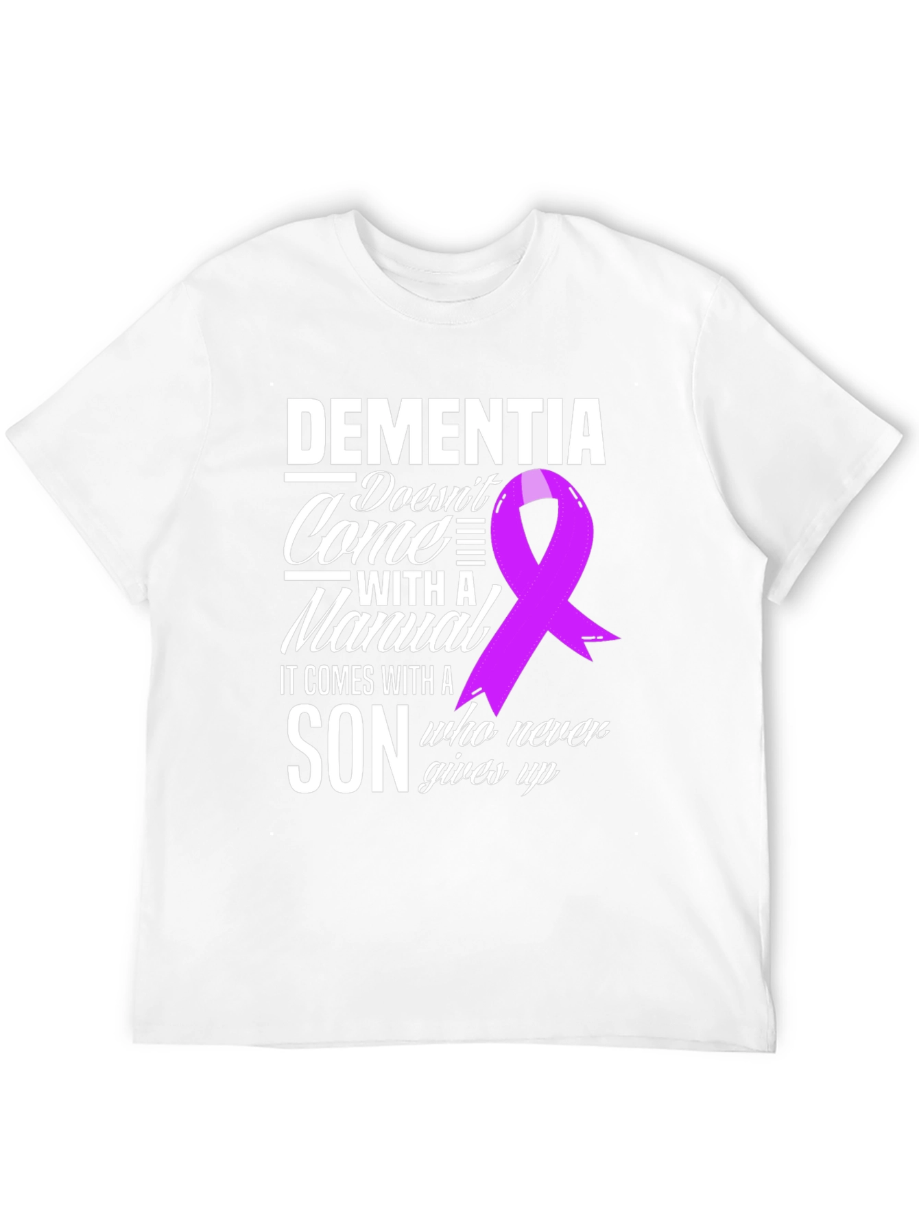Dementia Awareness T-Shirt: Son Never Gives Up Ribbon Tee