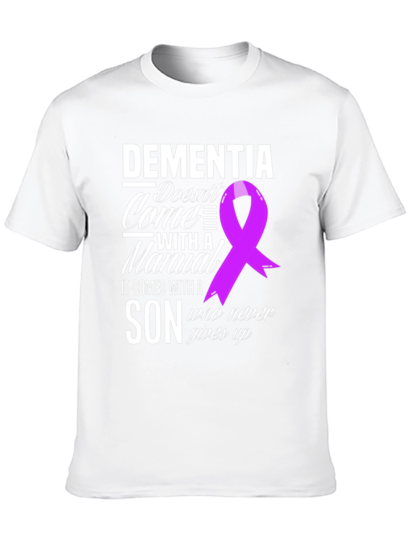 Dementia Awareness T-Shirt: Son Never Gives Up Ribbon Tee