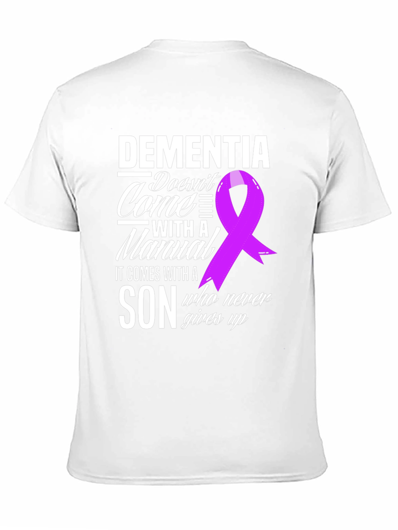 Dementia Awareness T-Shirt: Son Never Gives Up Ribbon Tee