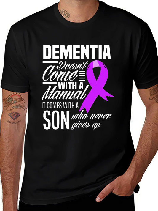 Dementia Awareness T-Shirt: Son Never Gives Up Ribbon Tee