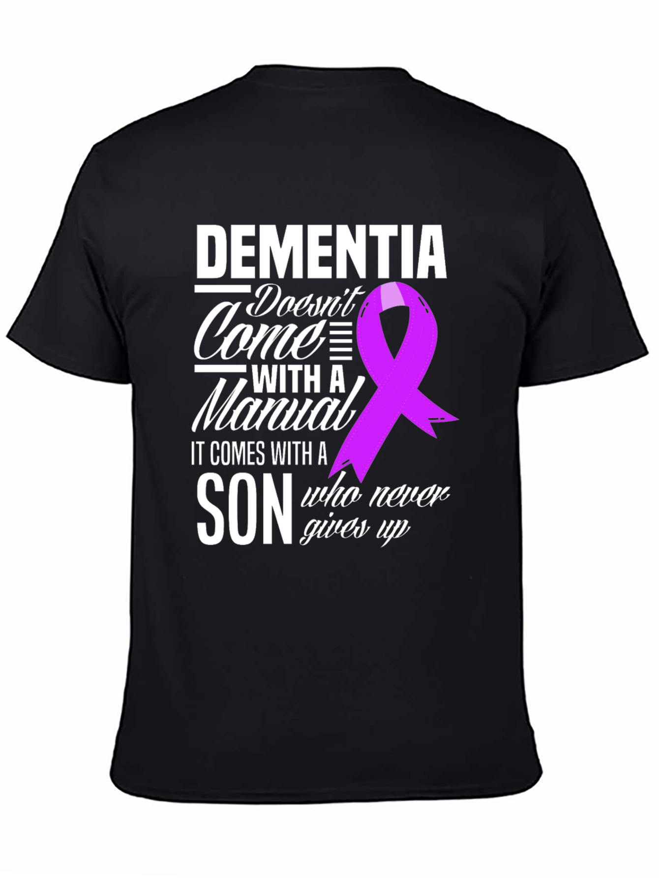 Dementia Awareness T-Shirt: Son Never Gives Up Ribbon Tee