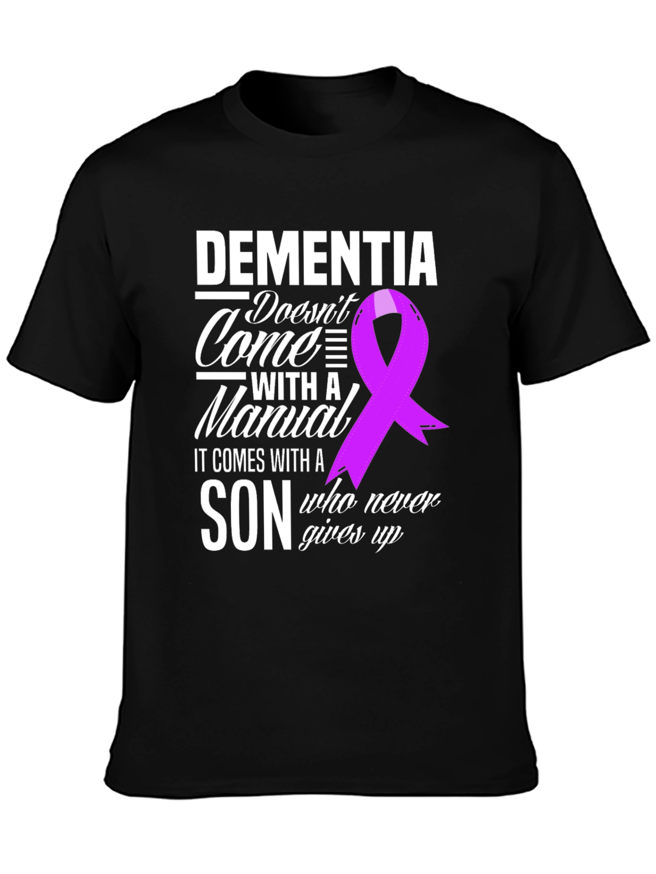 Dementia Awareness T-Shirt: Son Never Gives Up Ribbon Tee