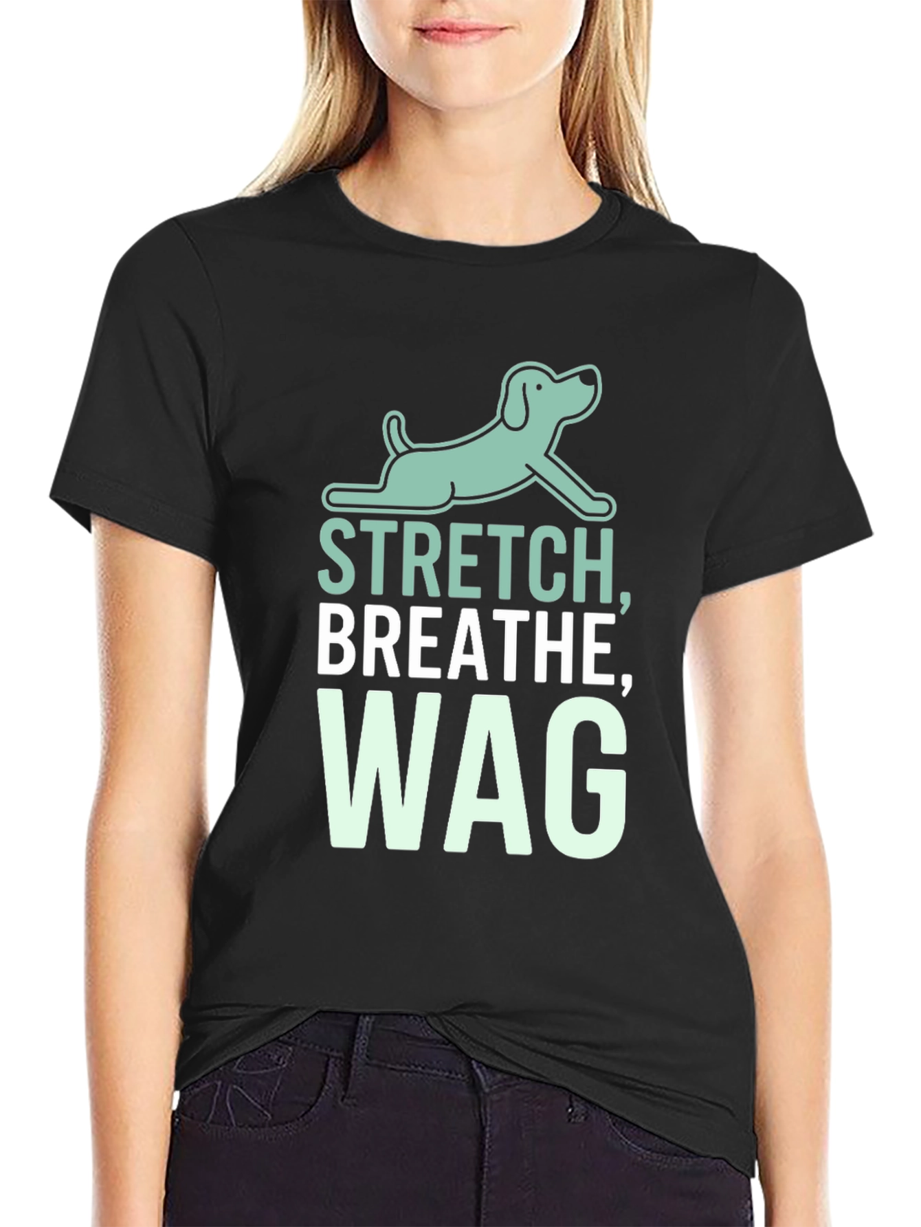 Stretch Breathe Wag Black T-Shirt