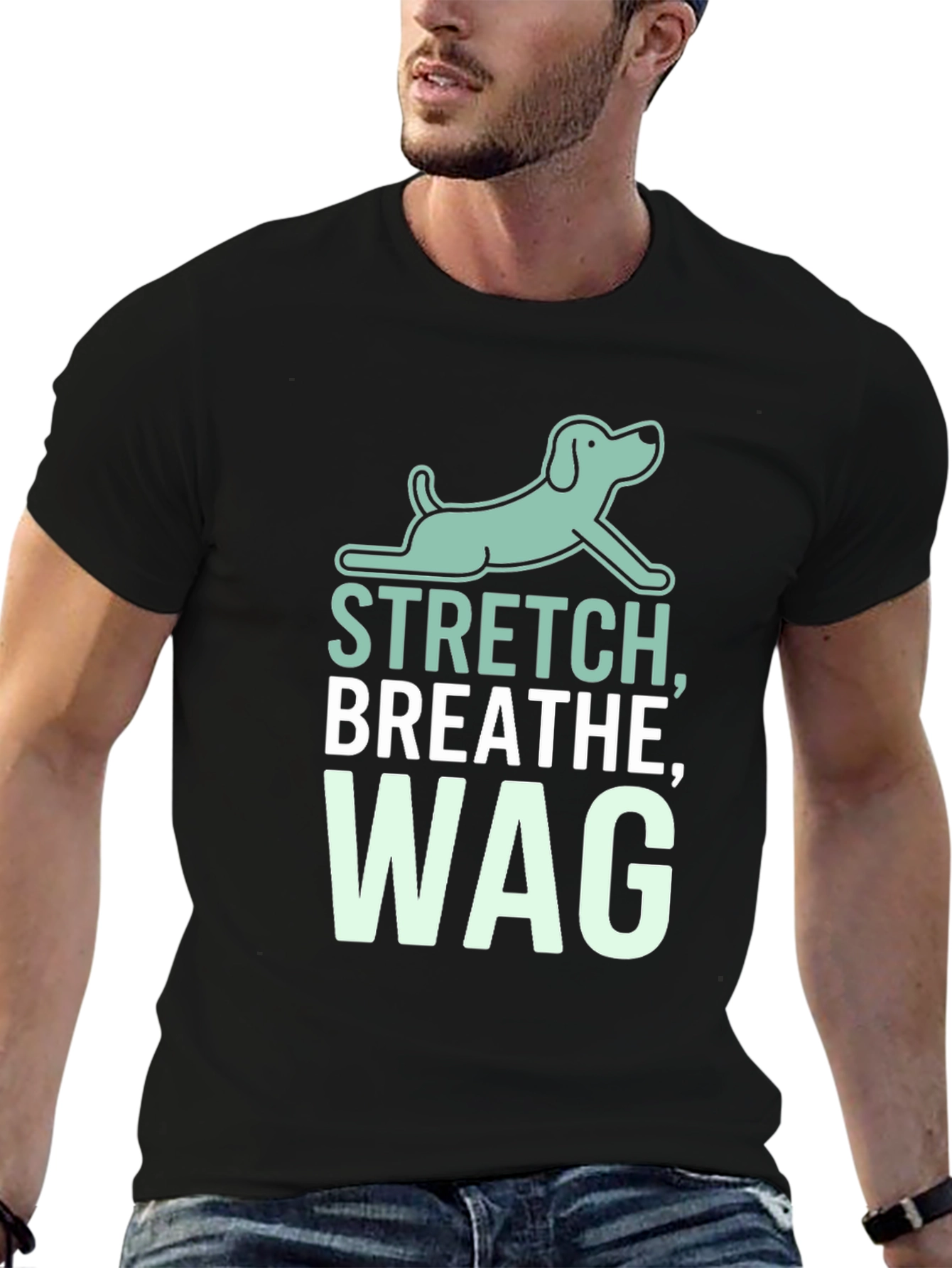 Stretch Breathe Wag Black T-Shirt