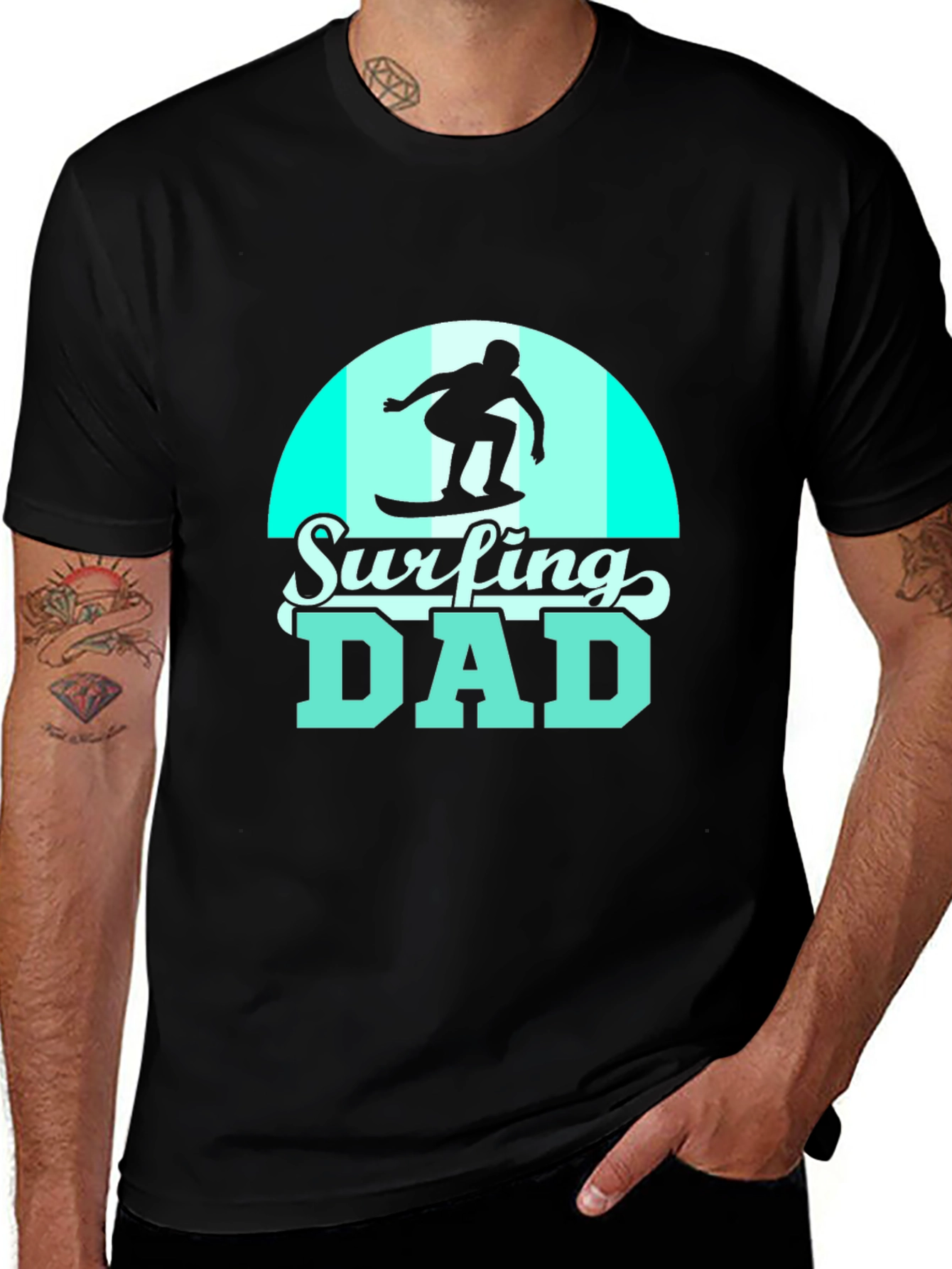 Surfing Dad Black Graphic Tee