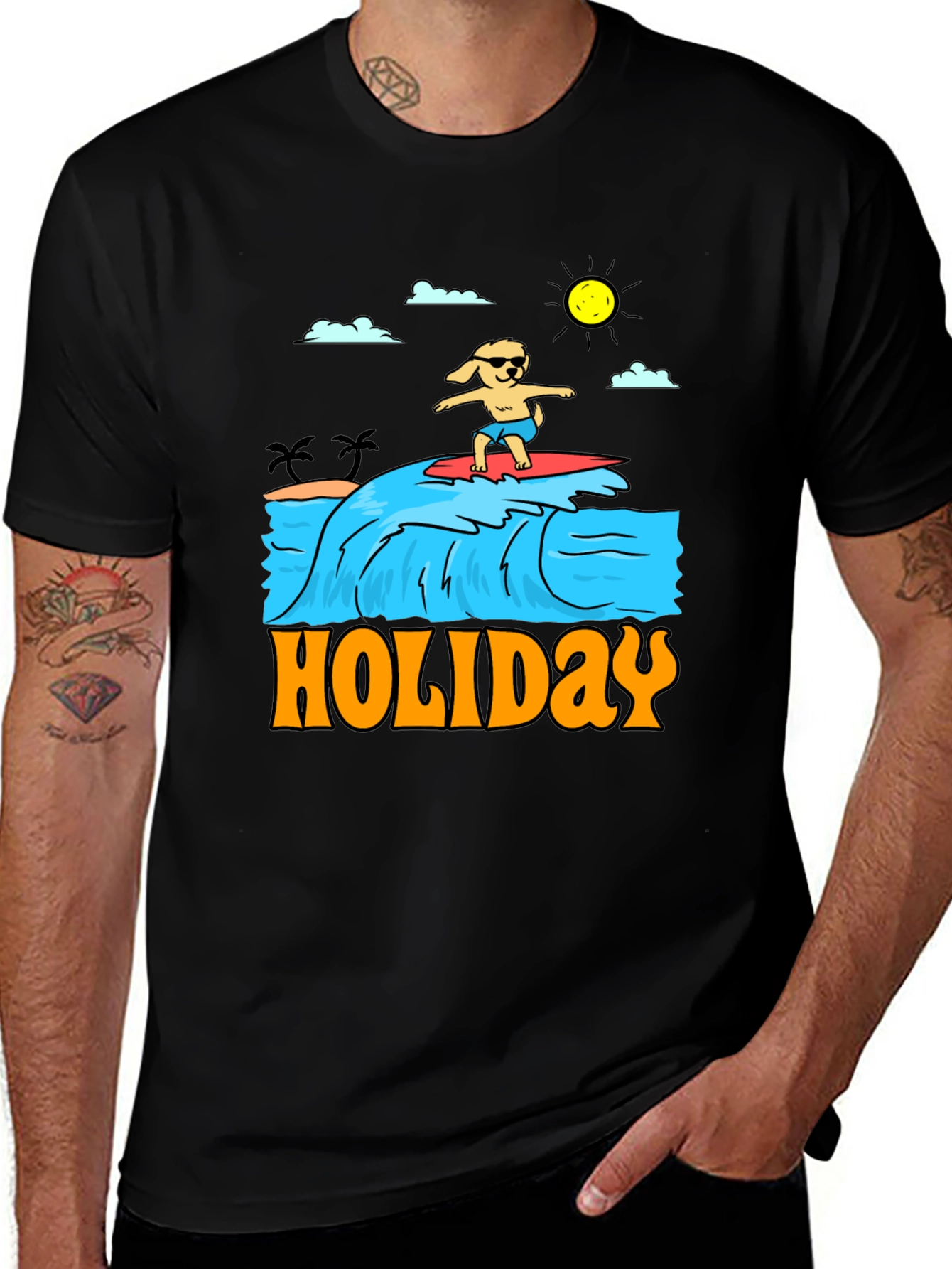 Holiday Dog Surfing Graphic Tee