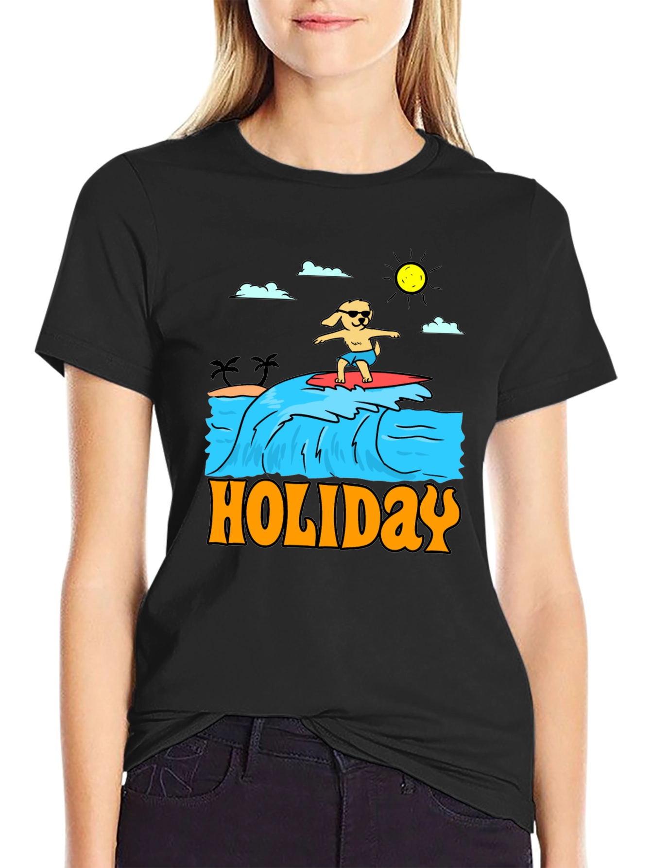 Holiday Dog Surfing Graphic Tee