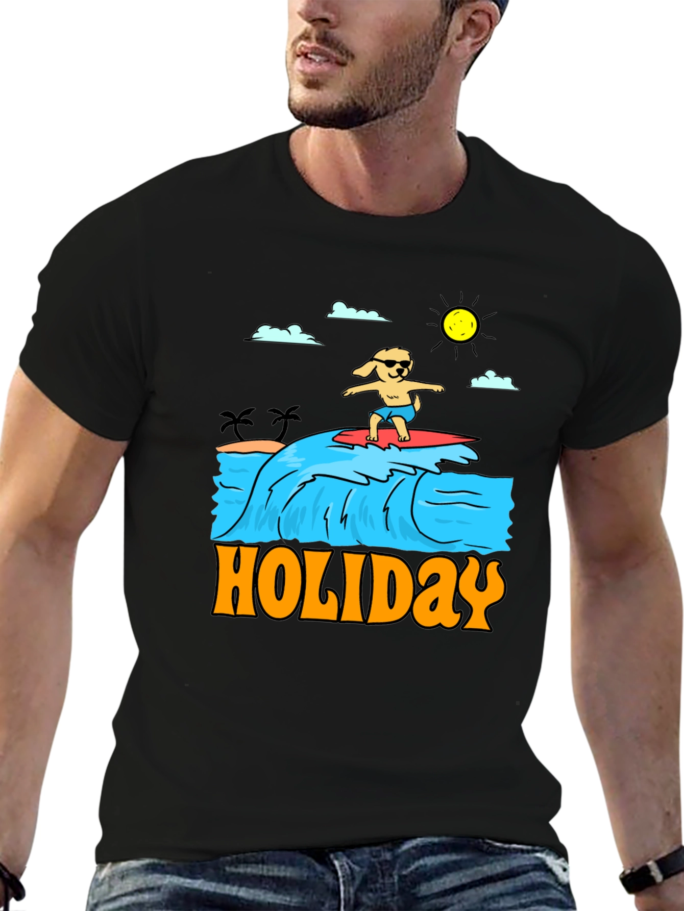 Holiday Dog Surfing Graphic Tee