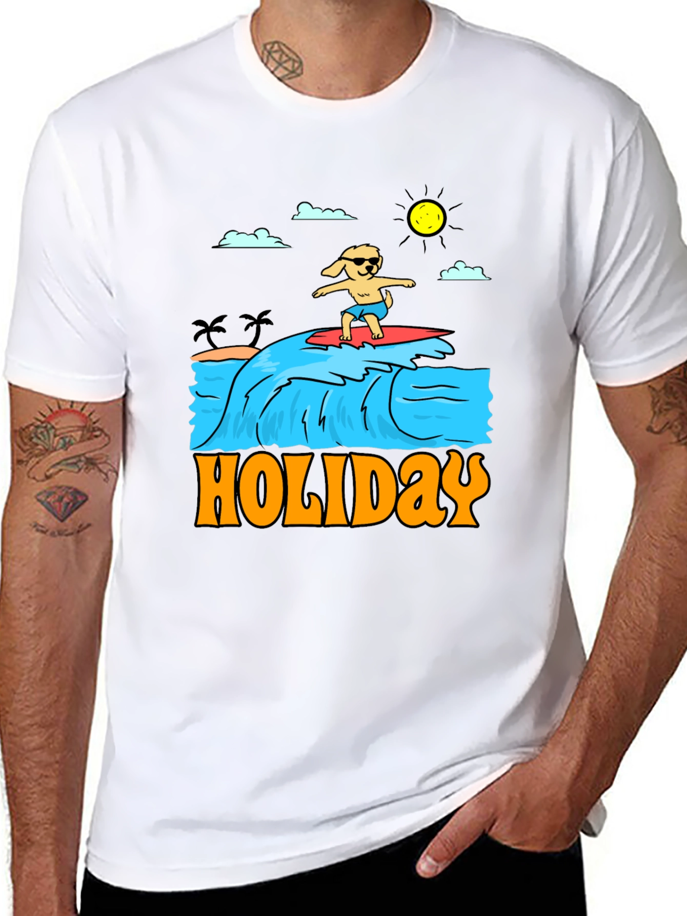 Holiday Dog Surfing Graphic Tee